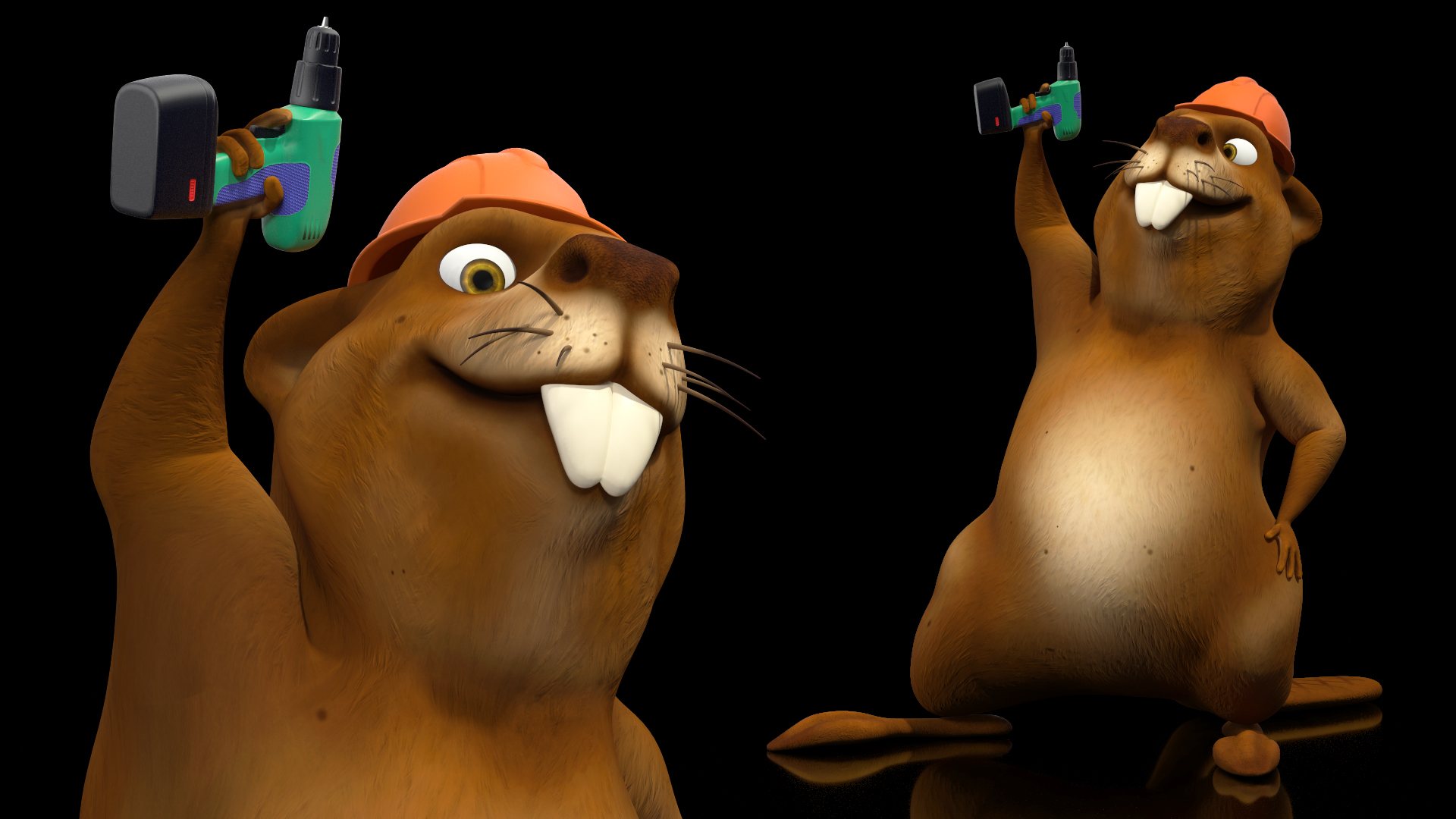 Cartoon Beaver with Screw Driver 3D