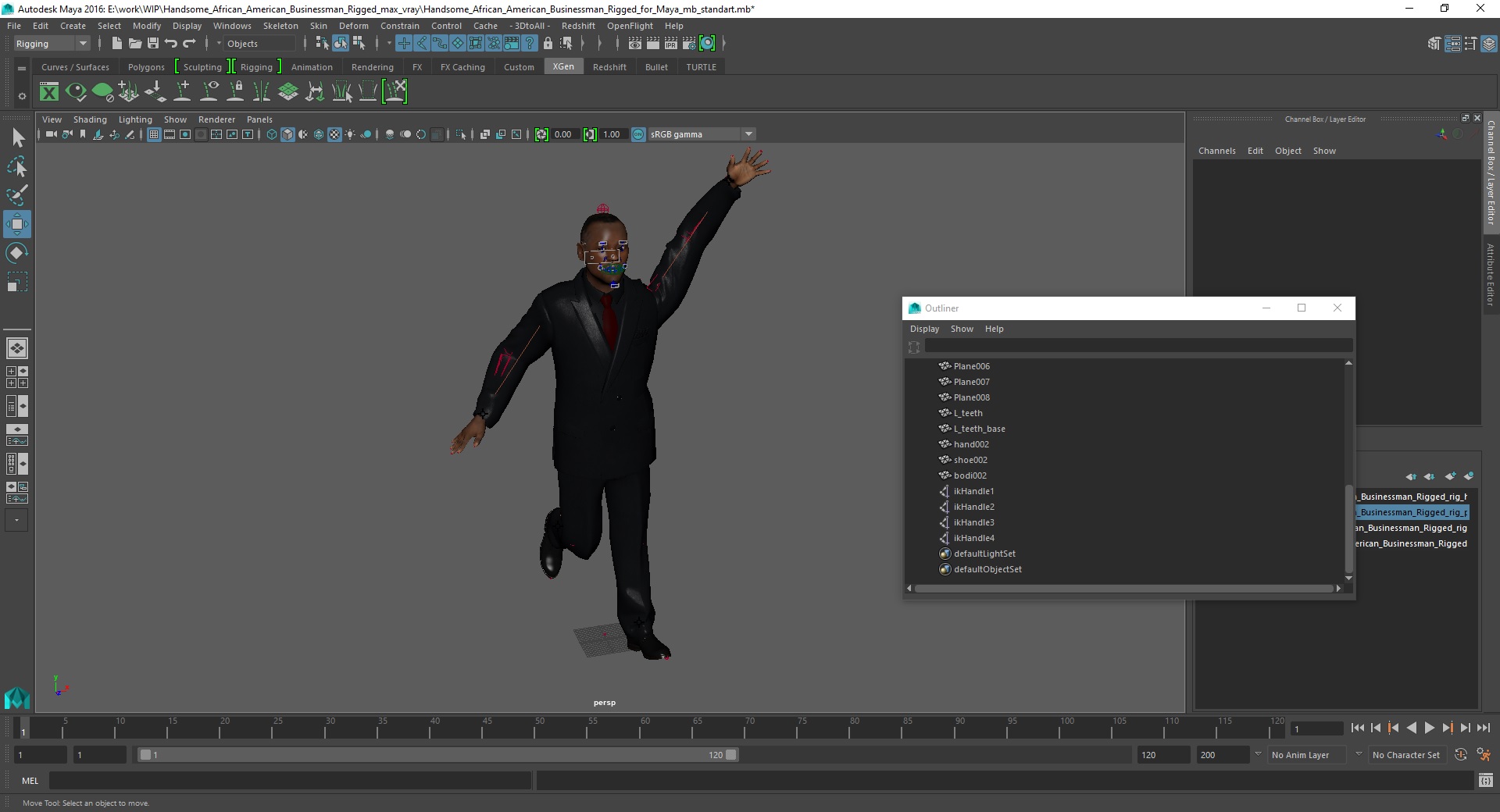 3D Handsome African American Businessman Rigged for Maya model