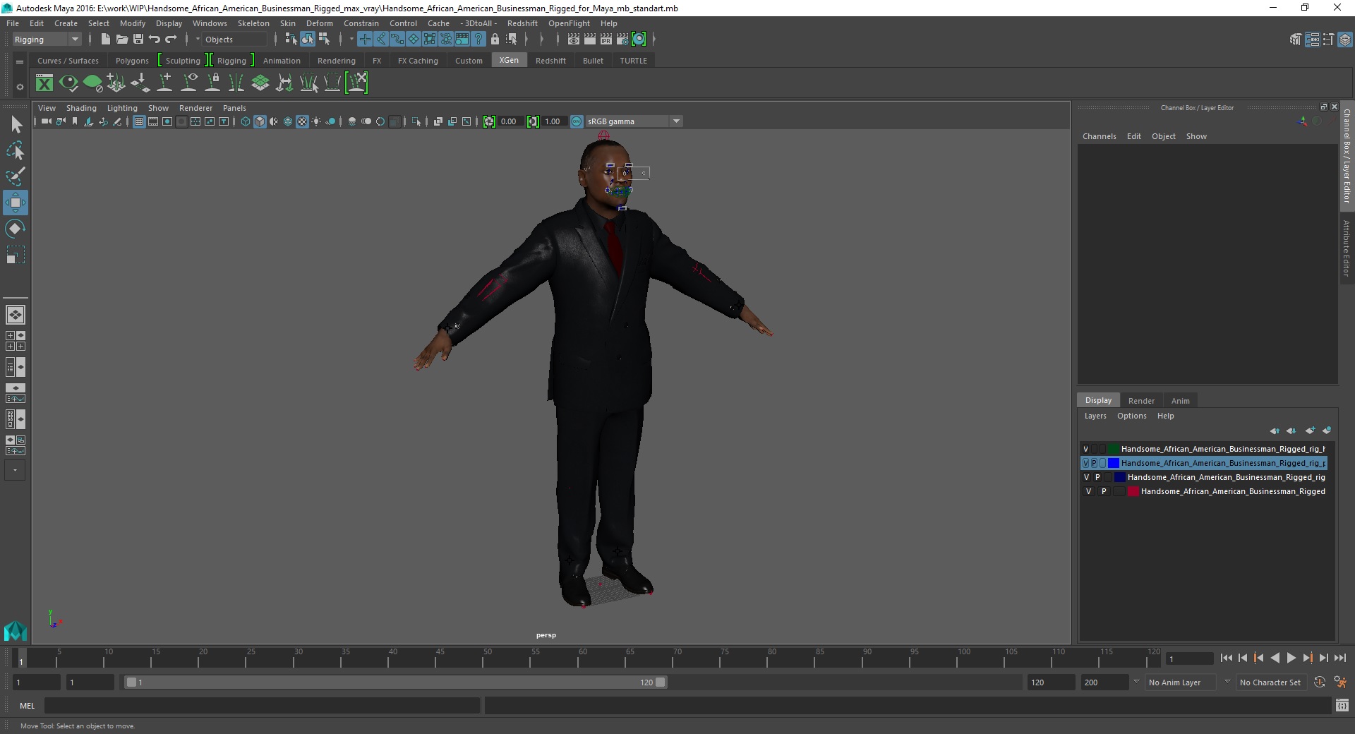 3D Handsome African American Businessman Rigged for Maya model