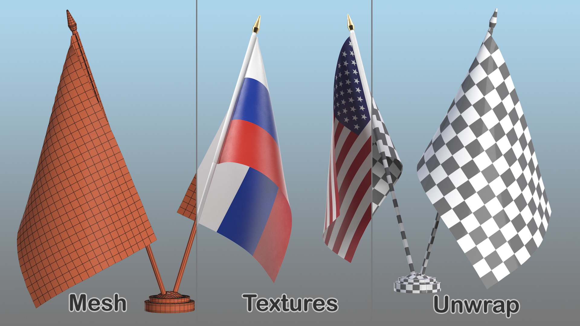 3D Table Flags USA and Russia