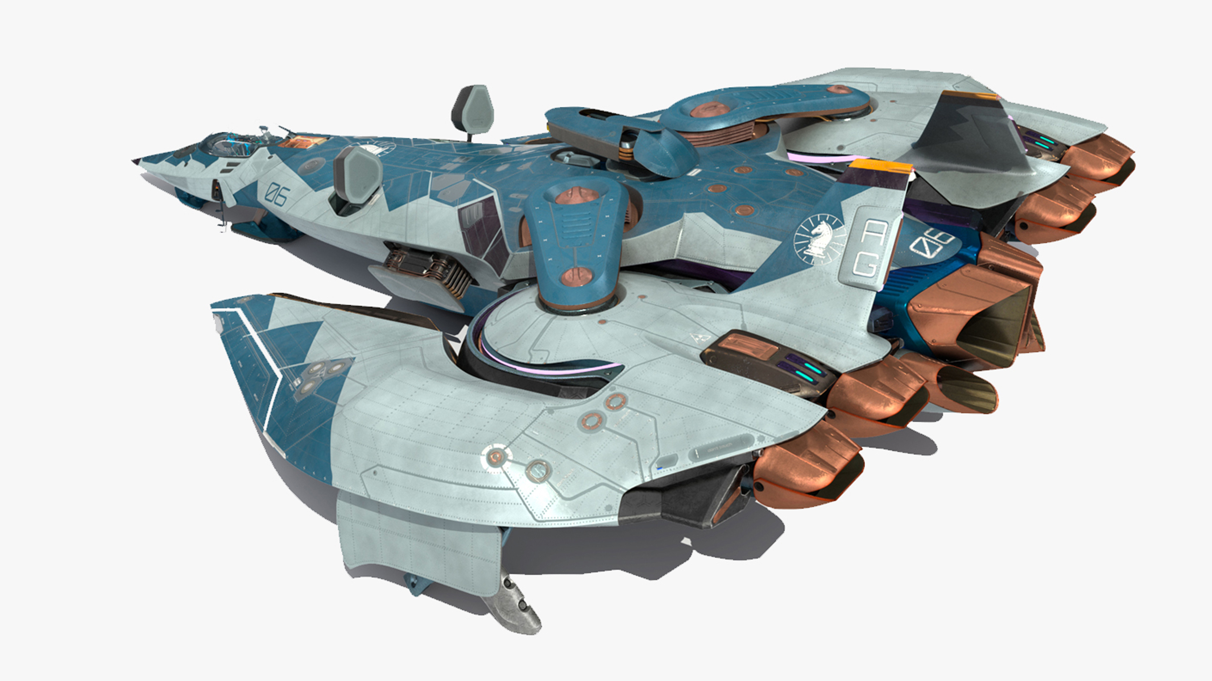 Sci Fi Fighter Jet Blue Rigged for Cinema 4D 3D model