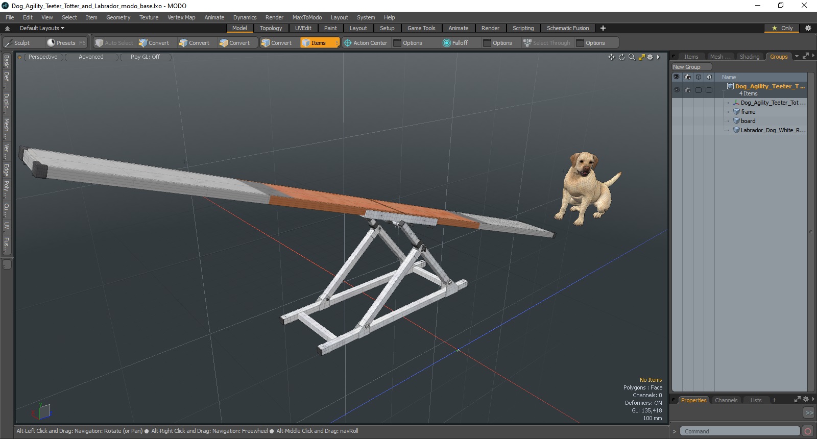 3D Dog Agility Teeter Totter and Labrador model