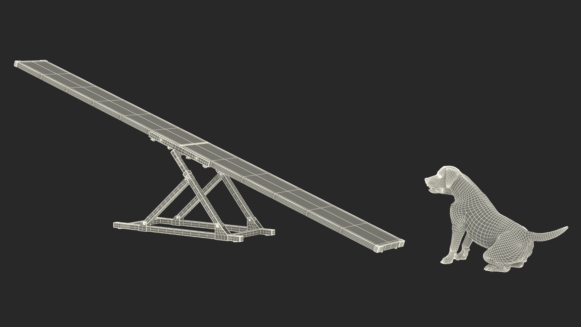 3D Dog Agility Teeter Totter and Labrador model