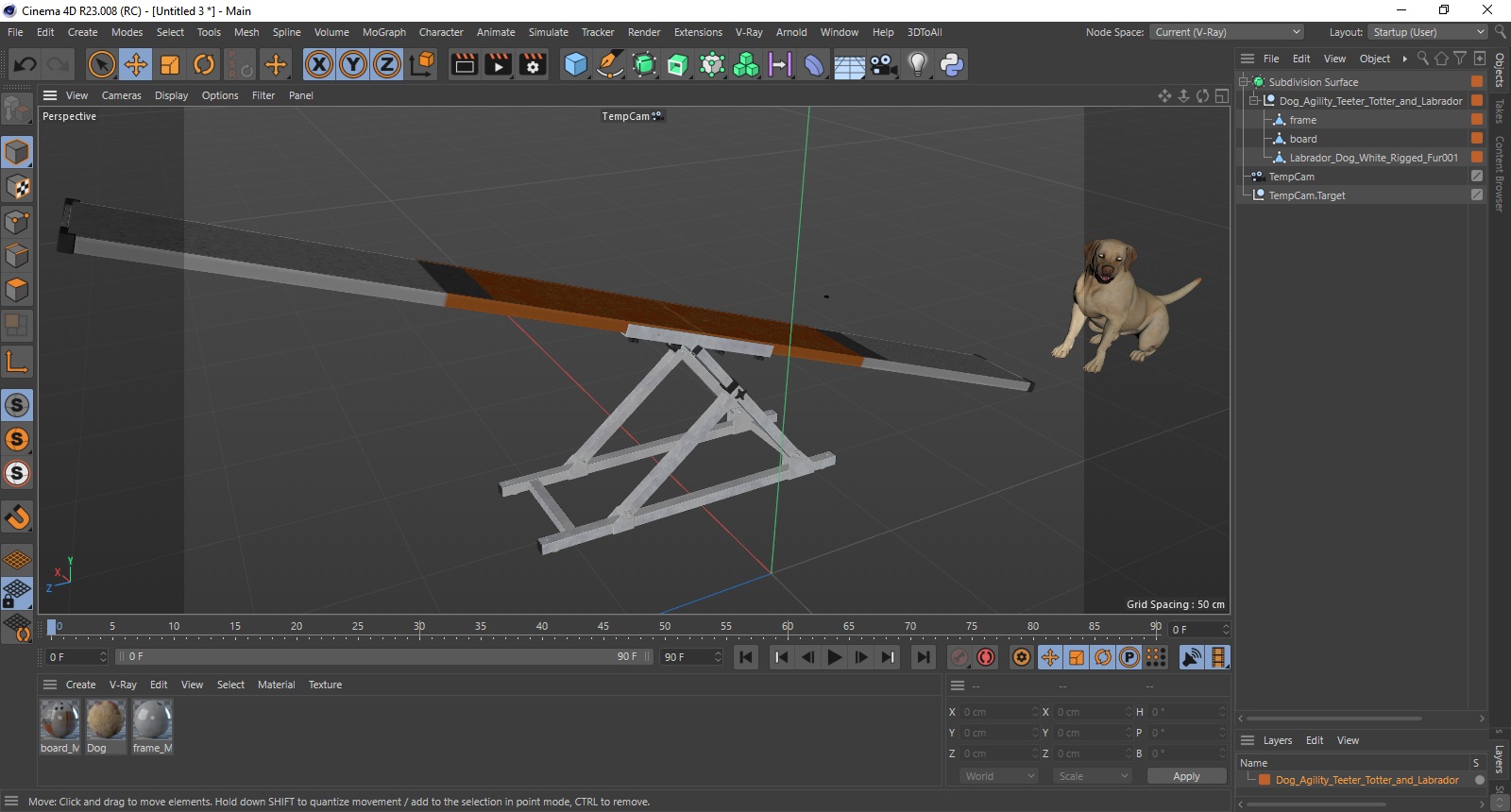 3D Dog Agility Teeter Totter and Labrador model