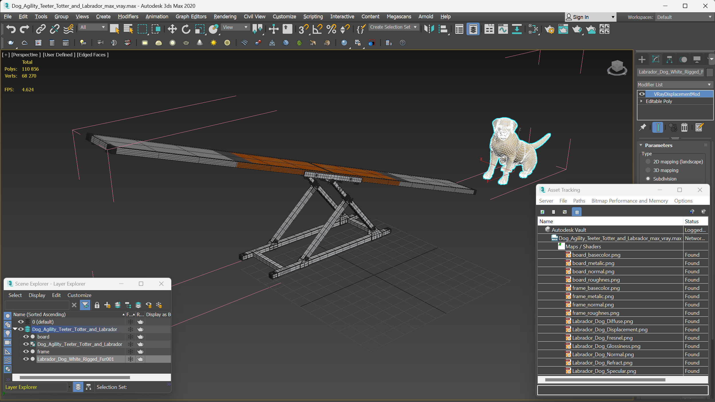 3D Dog Agility Teeter Totter and Labrador model