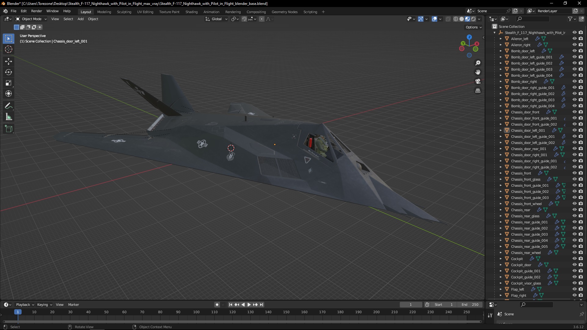Stealth F-117 Nighthawk with Pilot in Flight 3D model