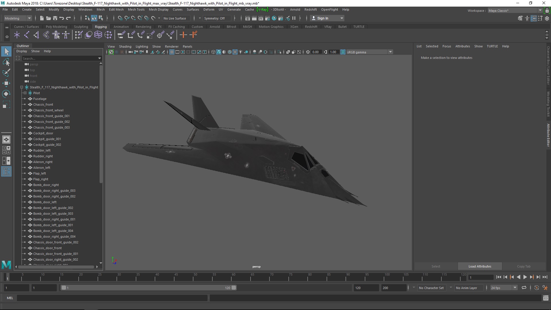 Stealth F-117 Nighthawk with Pilot in Flight 3D model