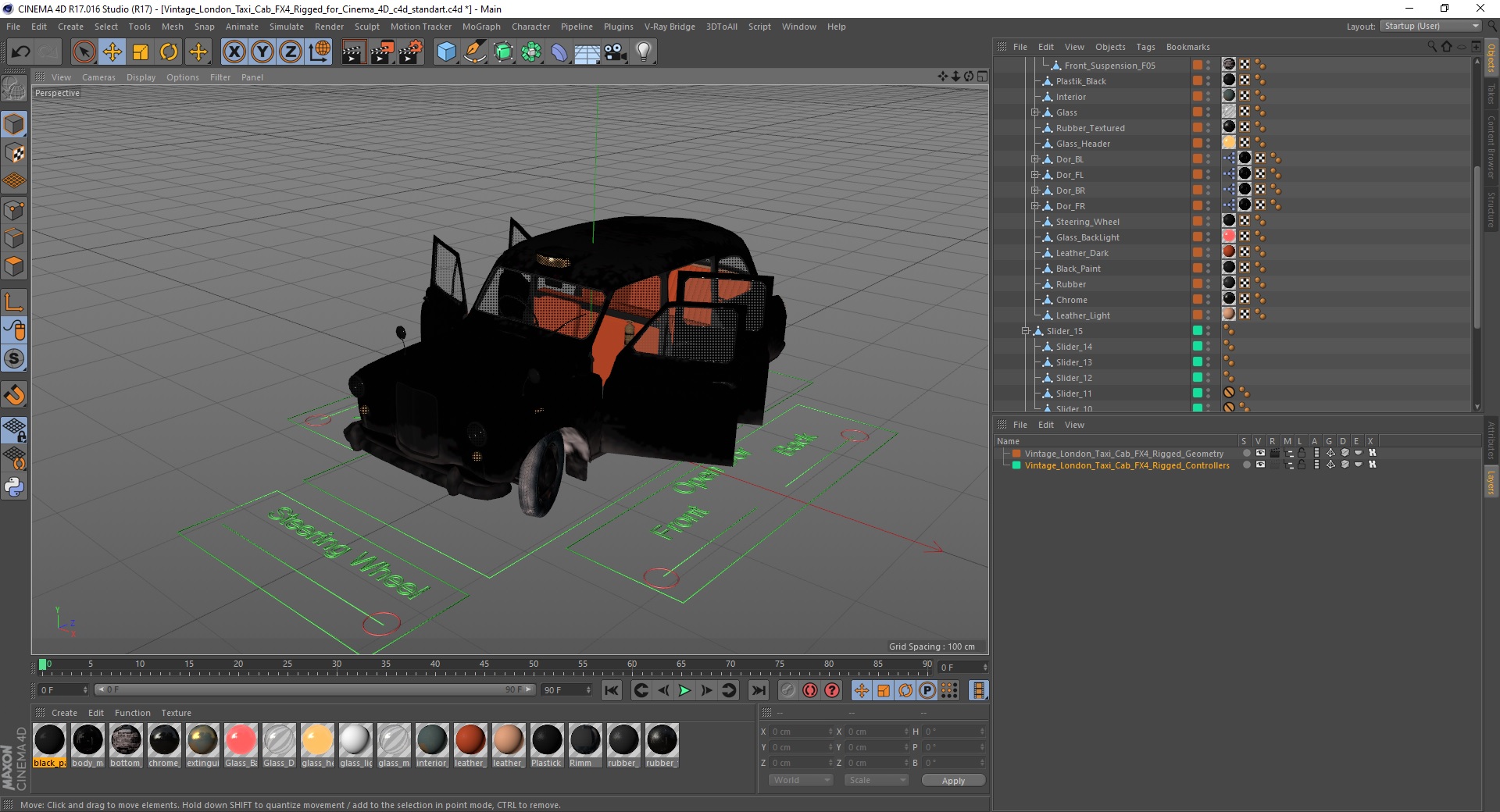 3D Vintage London Taxi Cab FX4 Rigged for Cinema 4D model