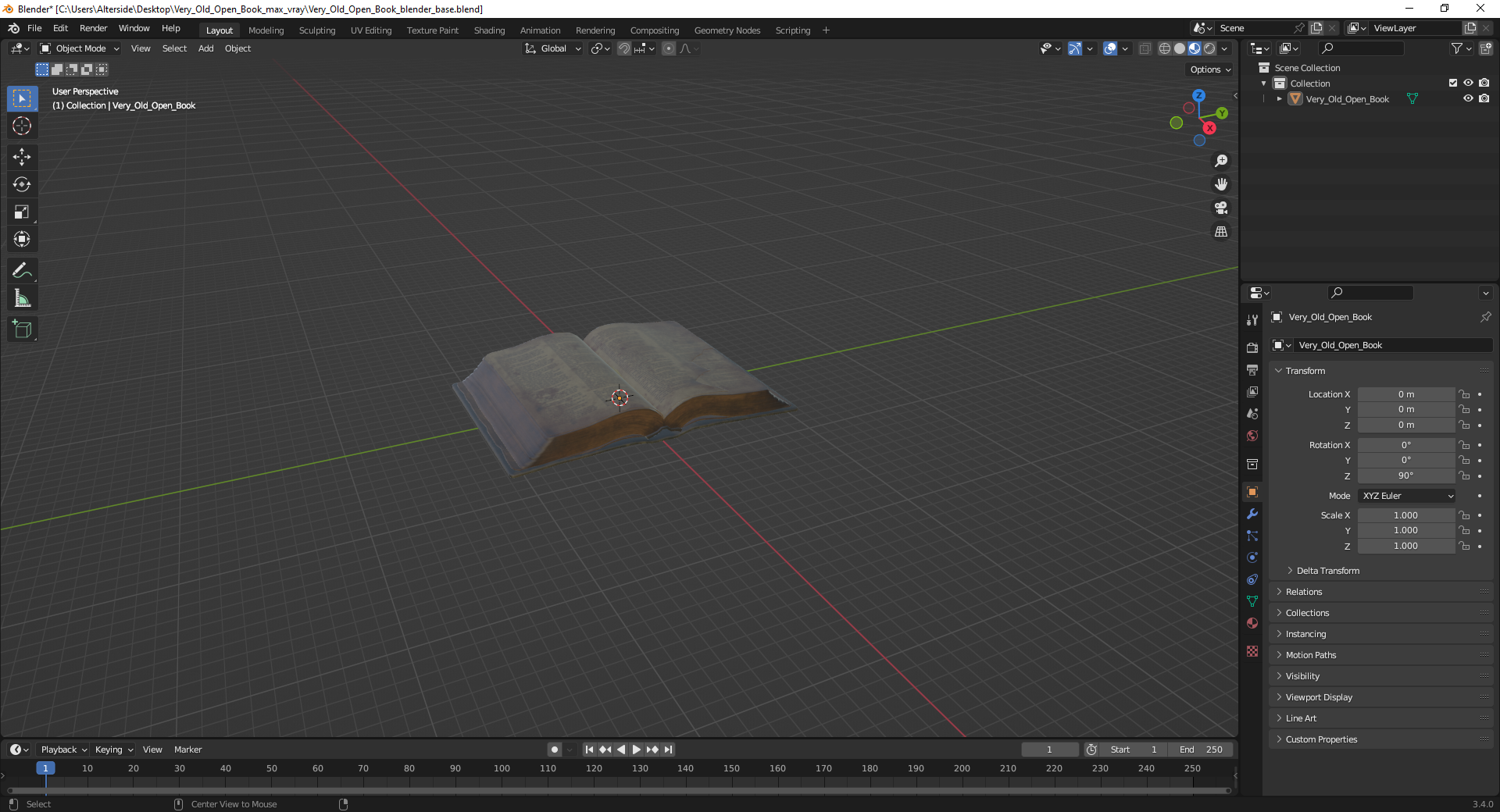 3D Very Old Open Book model