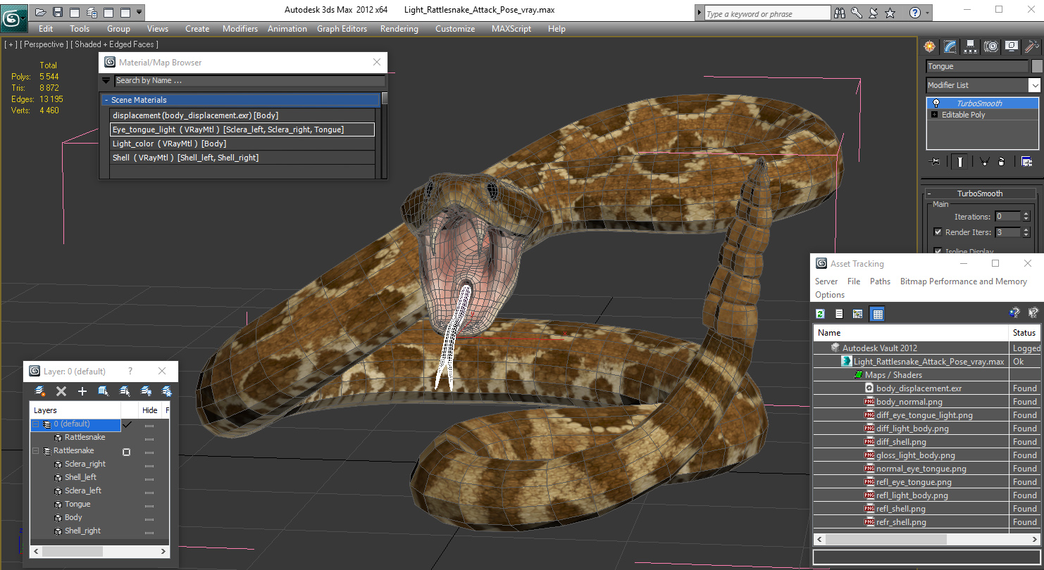 Light Rattlesnake Attack Pose 3D model
