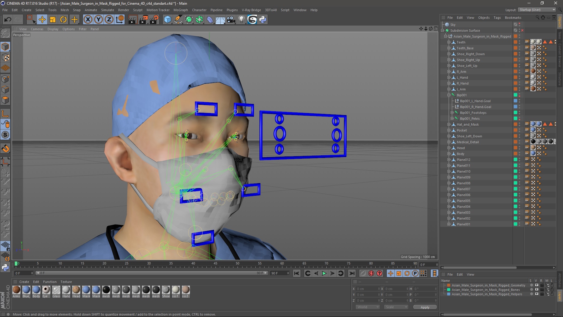 Asian Male Surgeon in Mask Rigged for Cinema 4D 3D