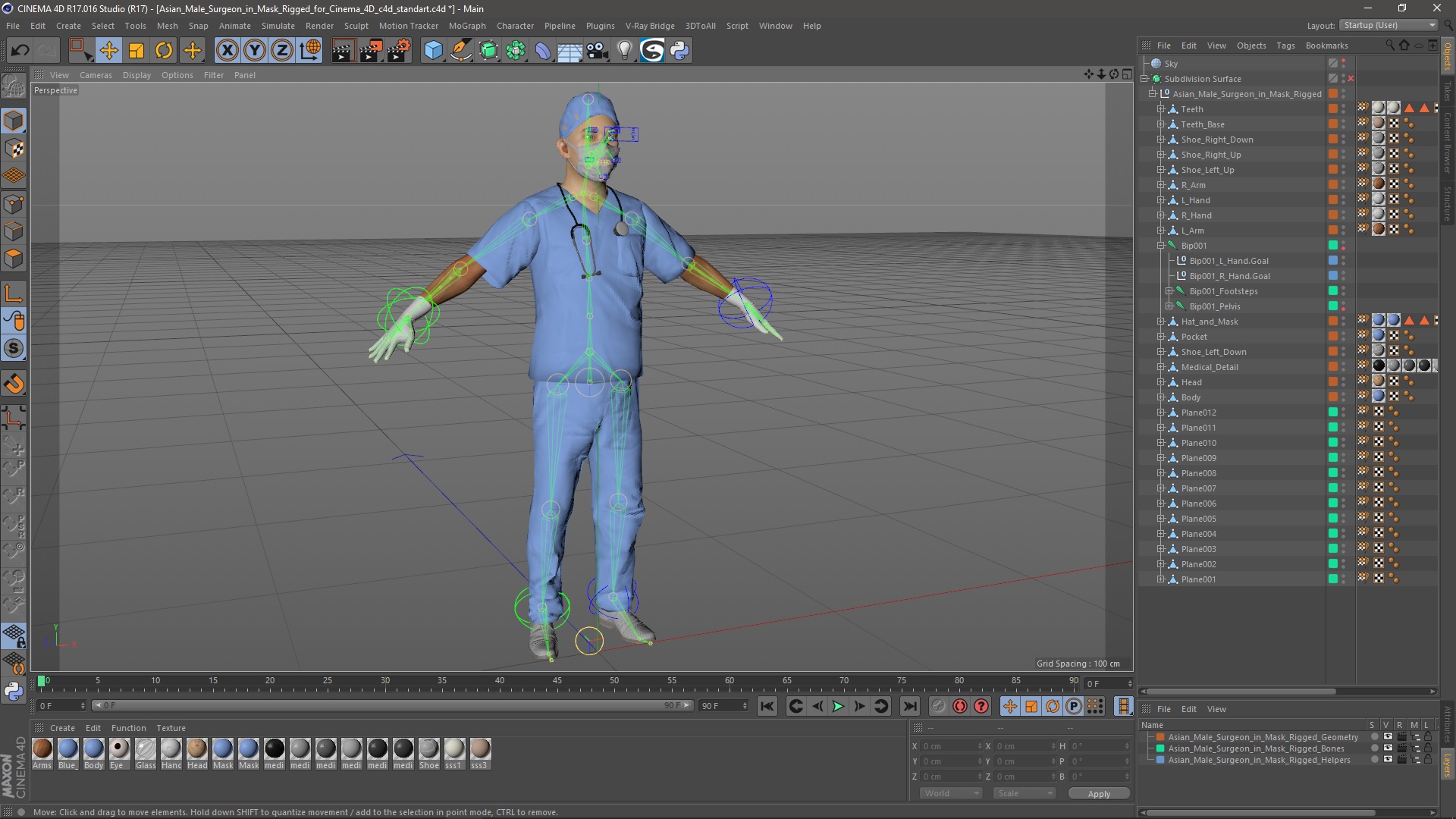 Asian Male Surgeon in Mask Rigged for Cinema 4D 3D