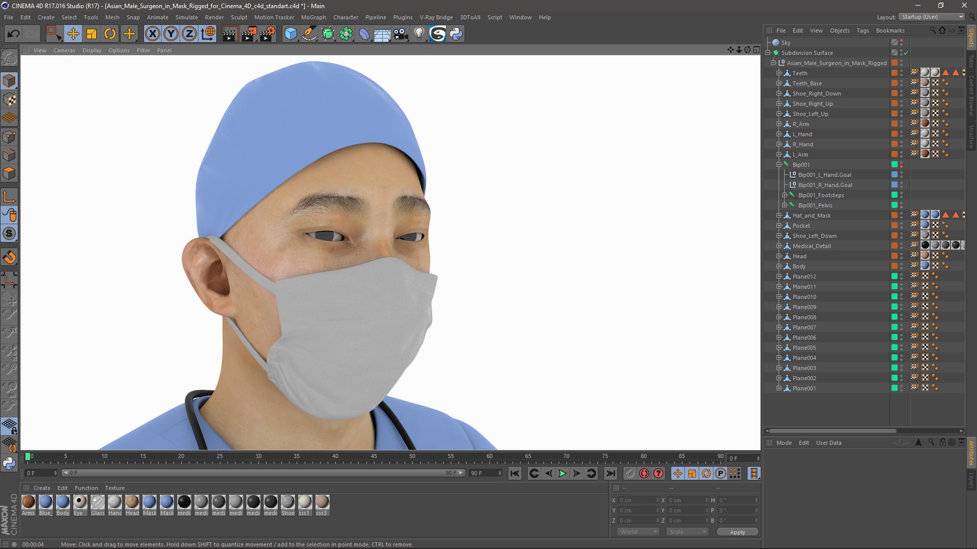 Asian Male Surgeon in Mask Rigged for Cinema 4D 3D