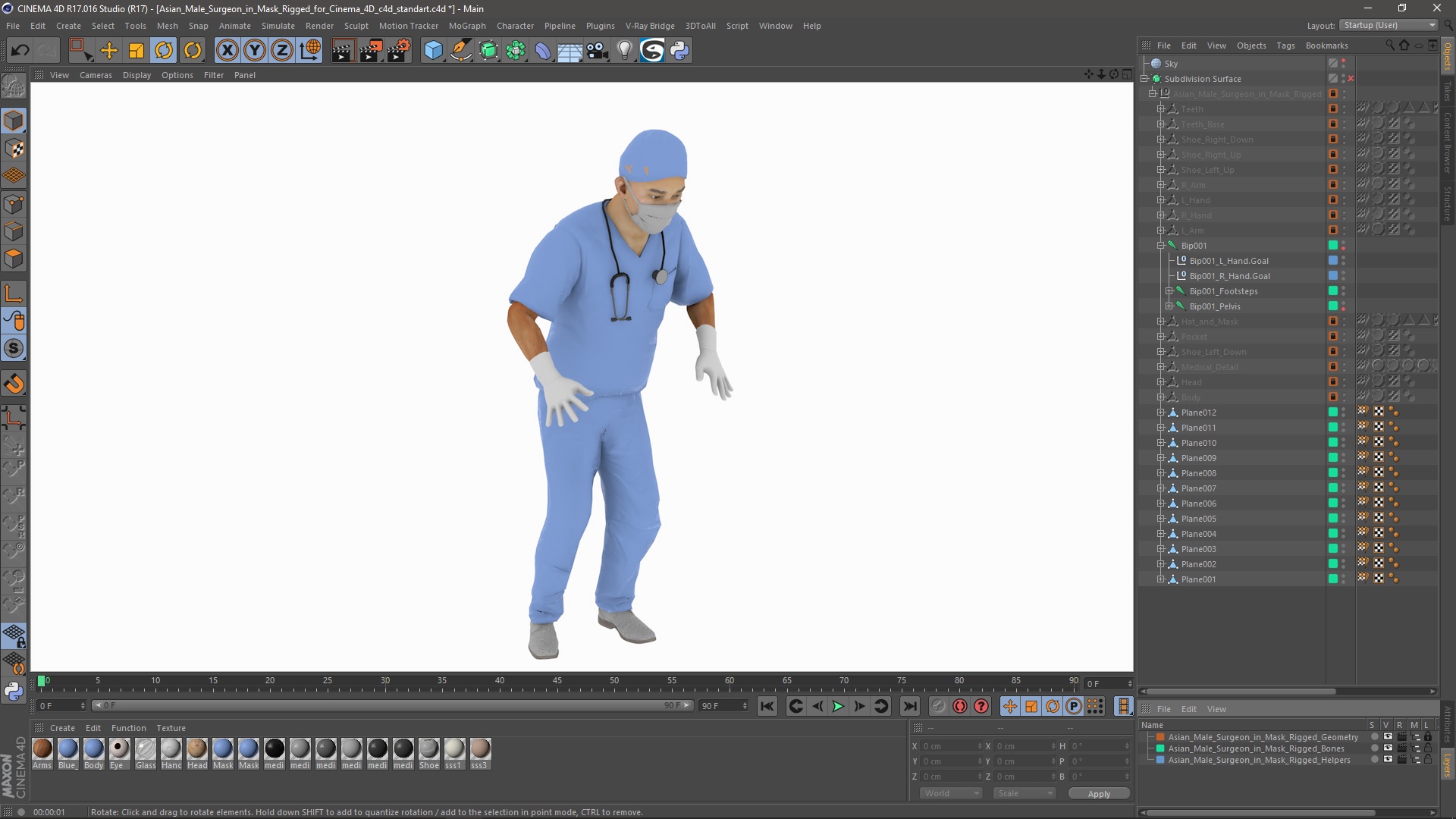 Asian Male Surgeon in Mask Rigged for Cinema 4D 3D