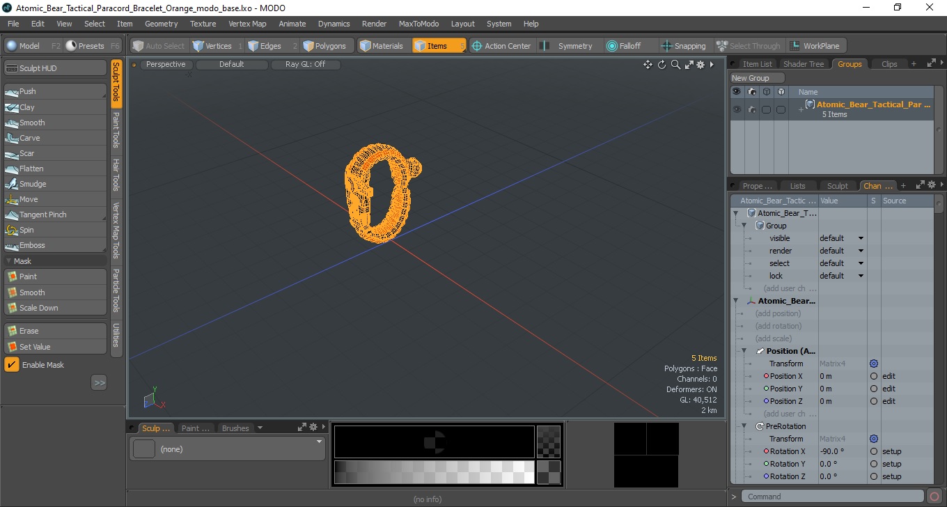 3D model Atomic Bear Tactical Paracord Bracelet Orange