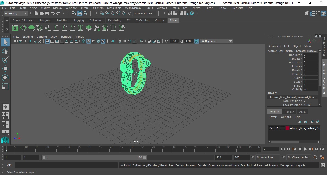3D model Atomic Bear Tactical Paracord Bracelet Orange