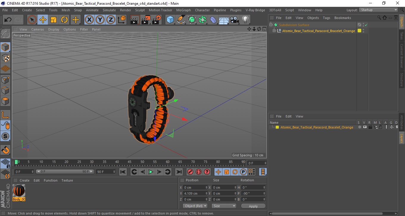 3D model Atomic Bear Tactical Paracord Bracelet Orange