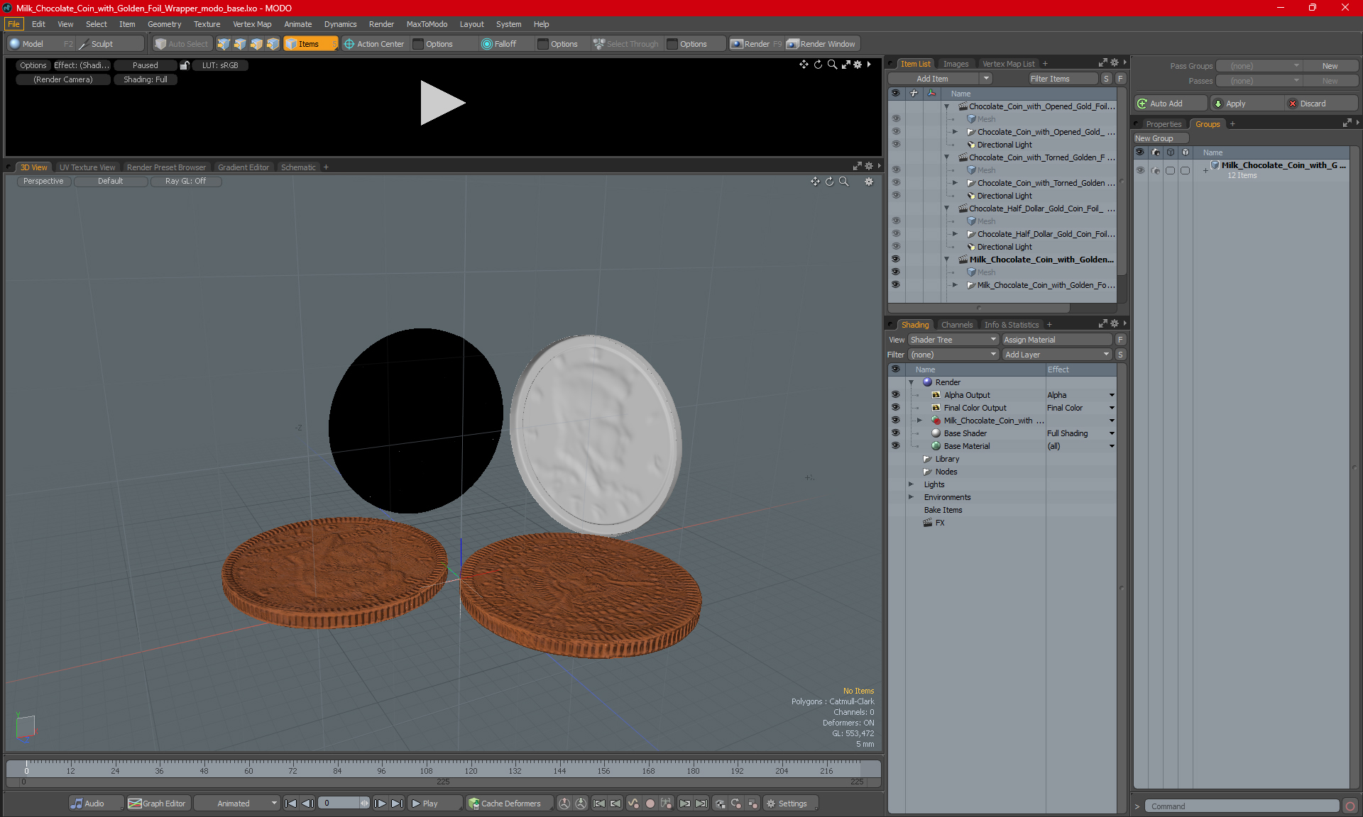 Milk Chocolate Coin with Golden Foil Wrapper 3D model