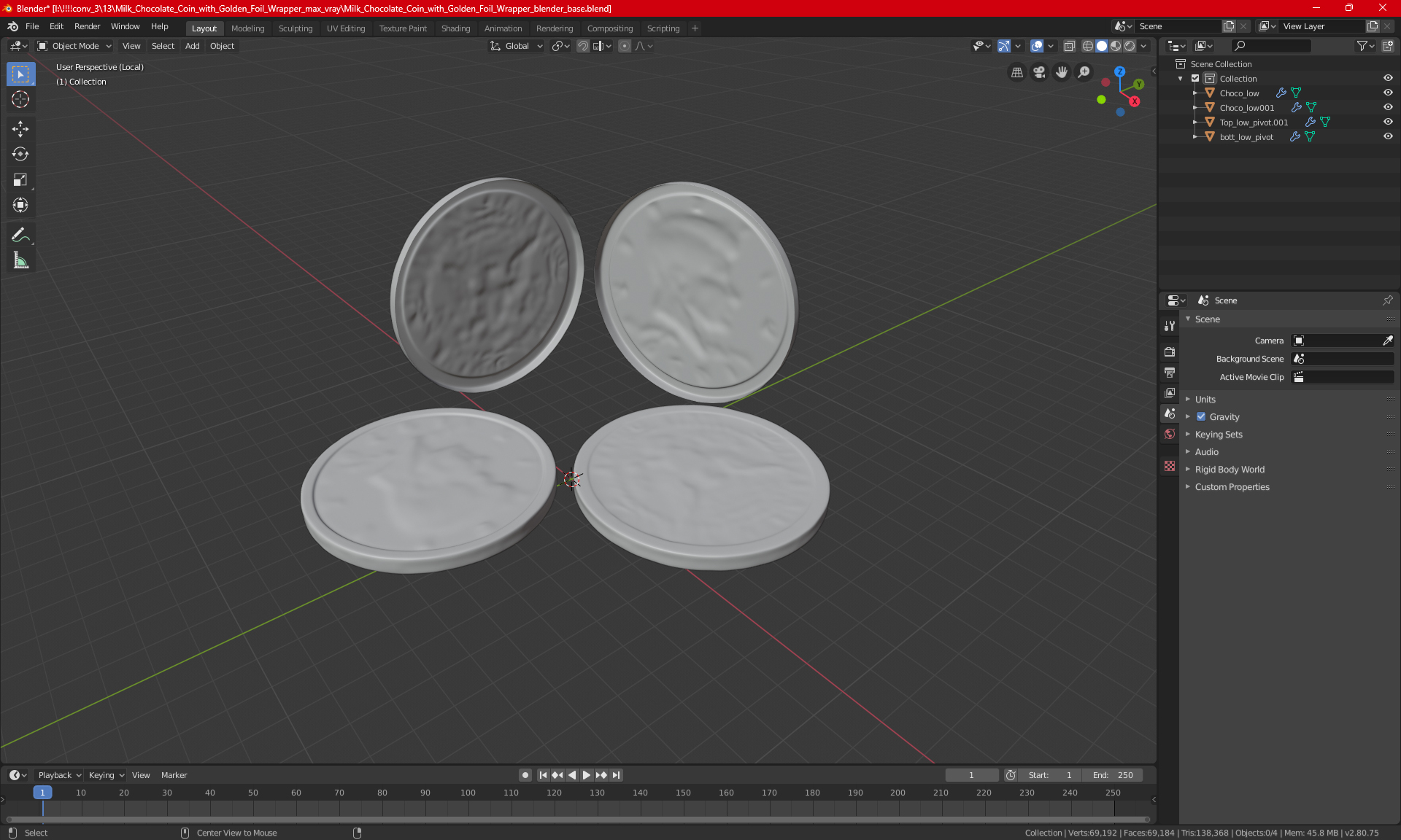 Milk Chocolate Coin with Golden Foil Wrapper 3D model