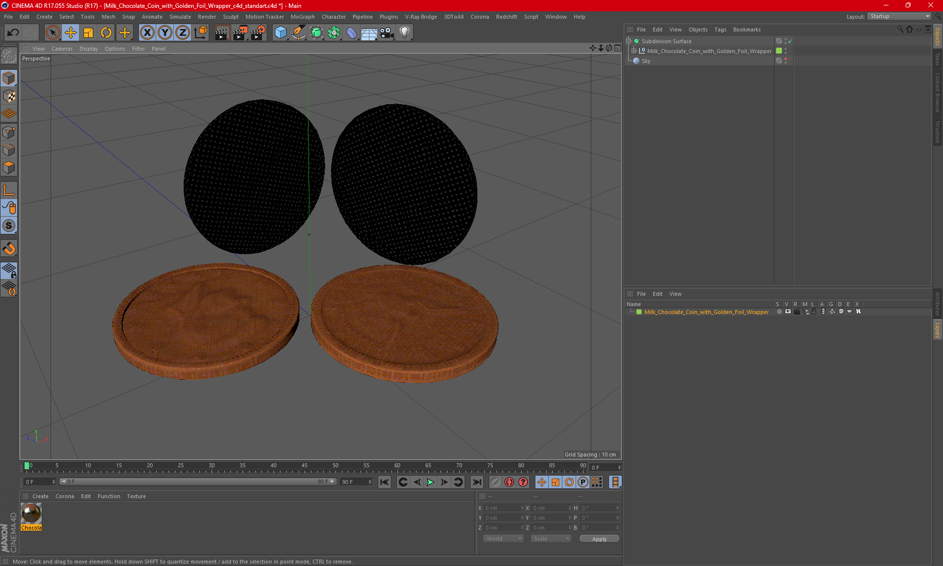 Milk Chocolate Coin with Golden Foil Wrapper 3D model