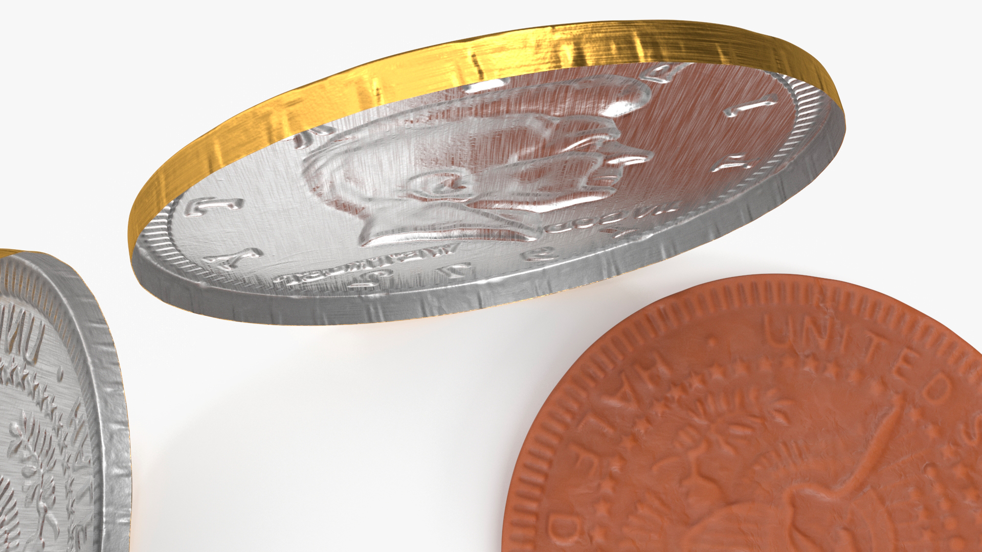 Milk Chocolate Coin with Golden Foil Wrapper 3D model