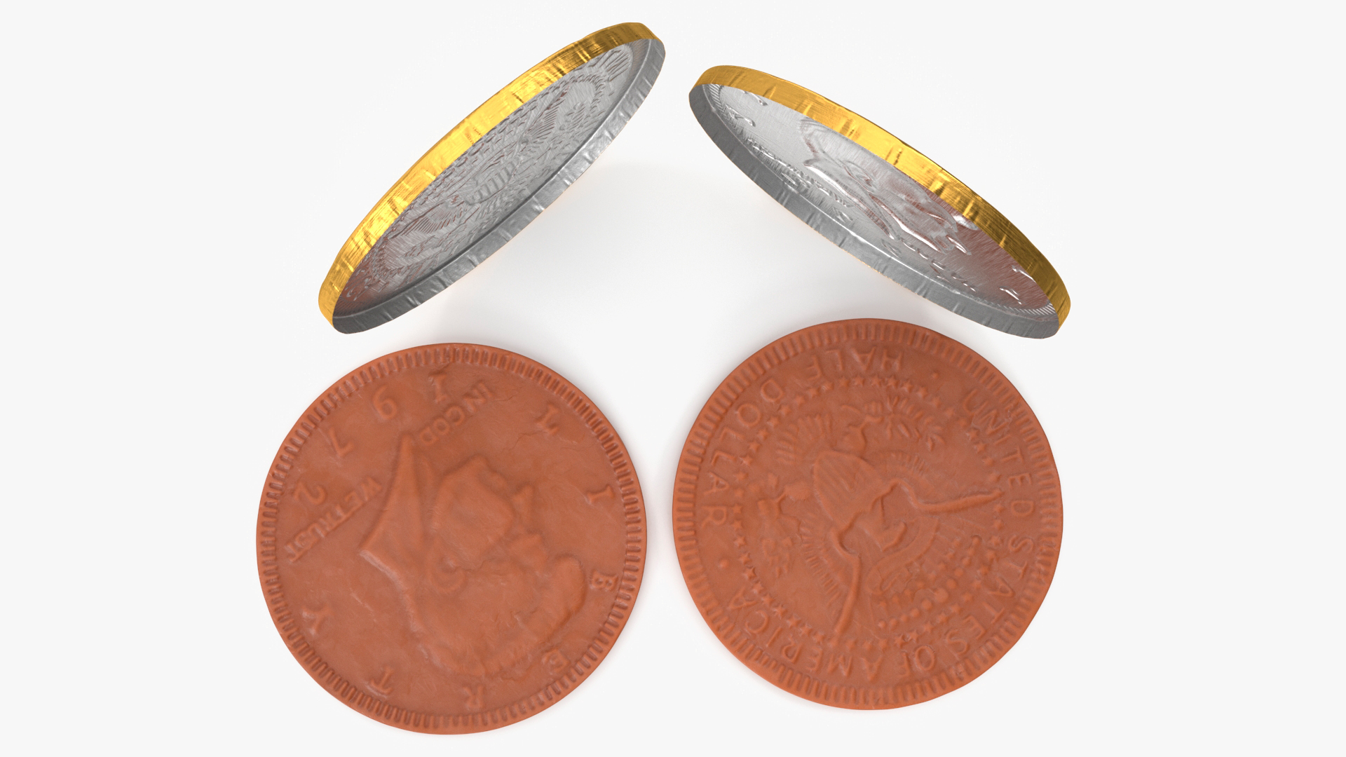 Milk Chocolate Coin with Golden Foil Wrapper 3D model