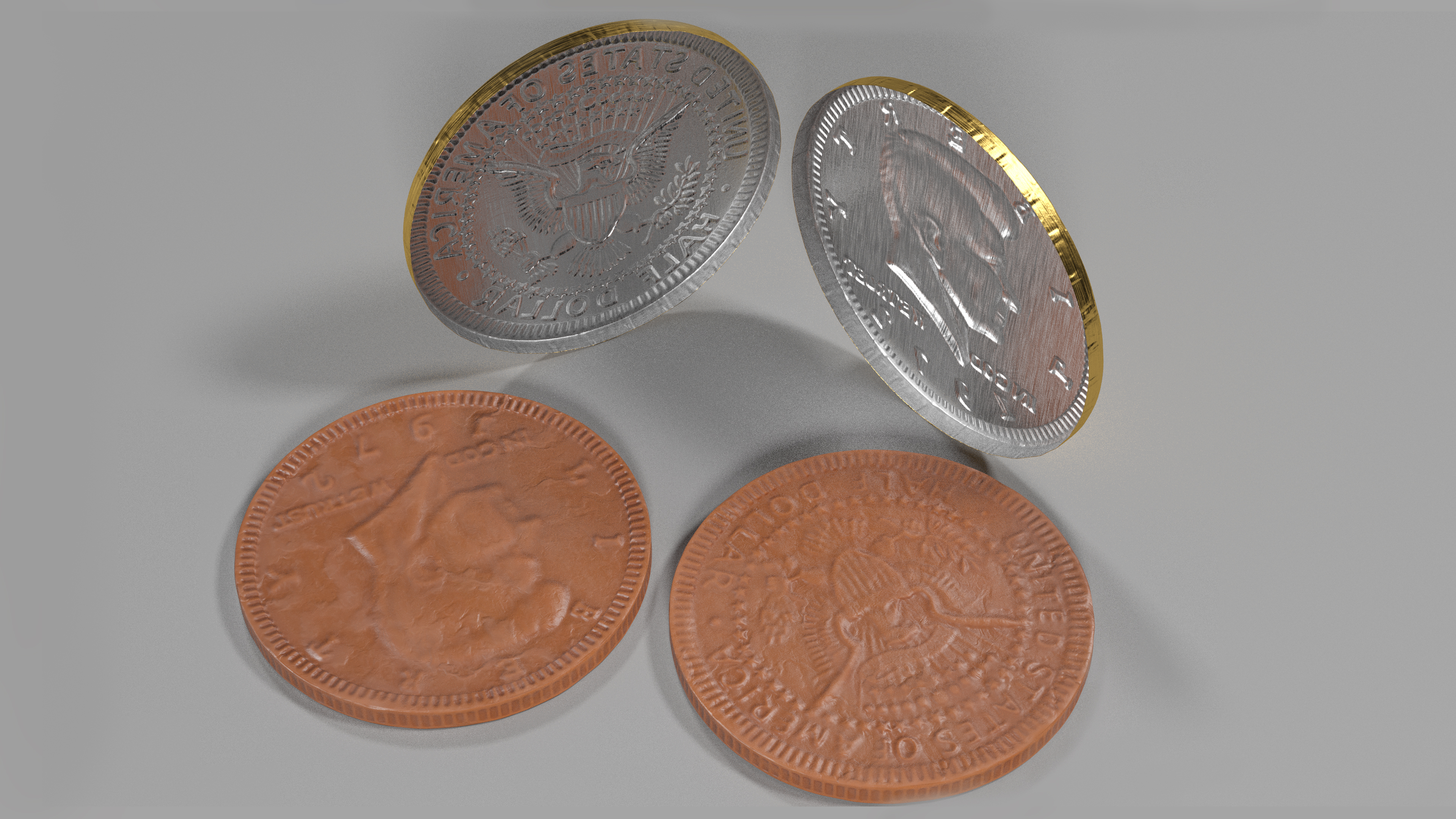 Milk Chocolate Coin with Golden Foil Wrapper 3D model