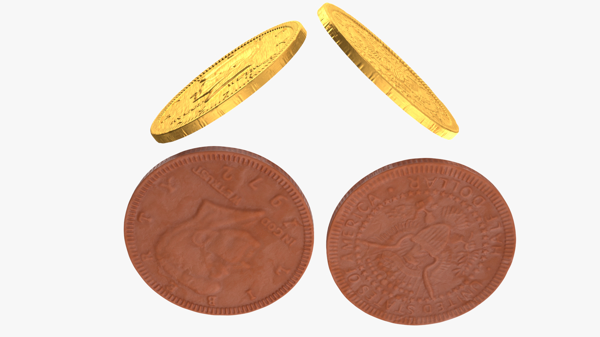 Milk Chocolate Coin with Golden Foil Wrapper 3D model