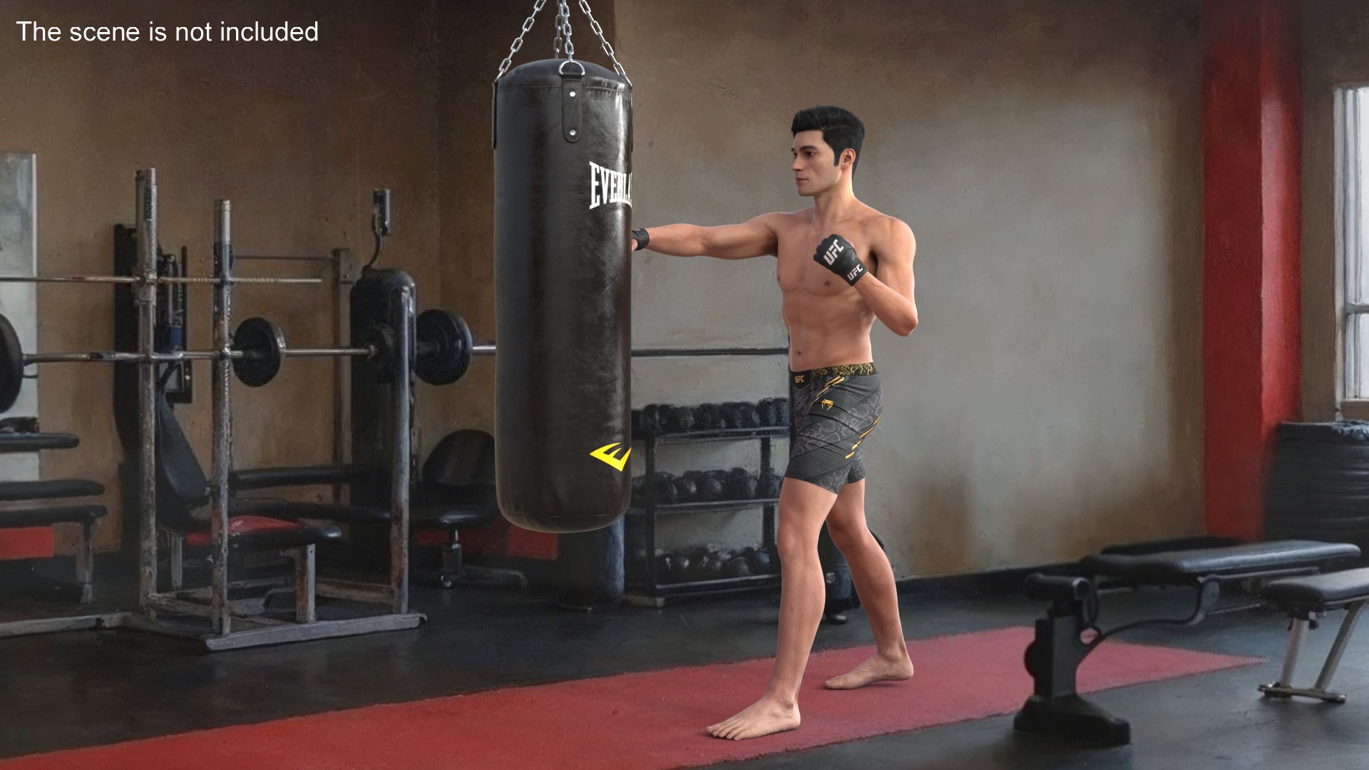 3D model UFC MMA Fighter Training with Everlast Punching Bag Fur