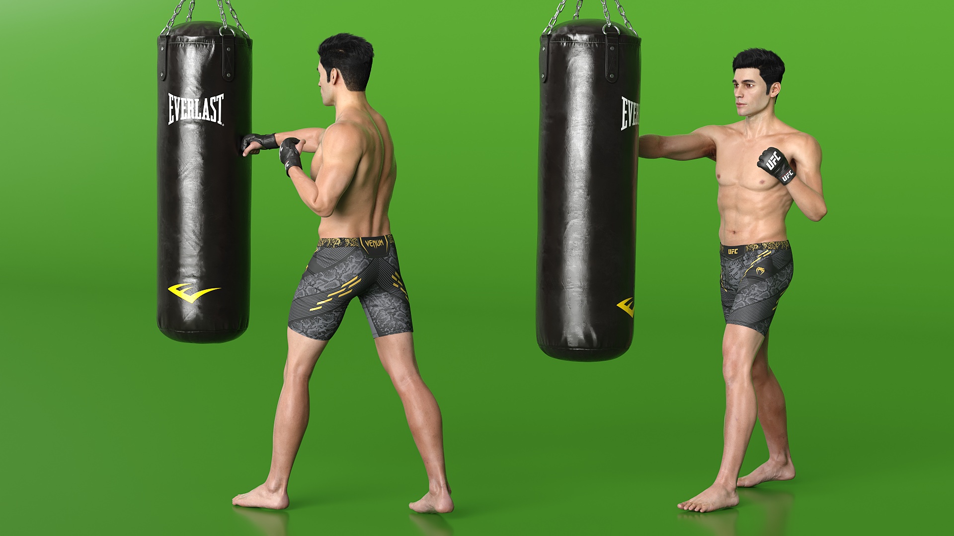3D model UFC MMA Fighter Training with Everlast Punching Bag Fur
