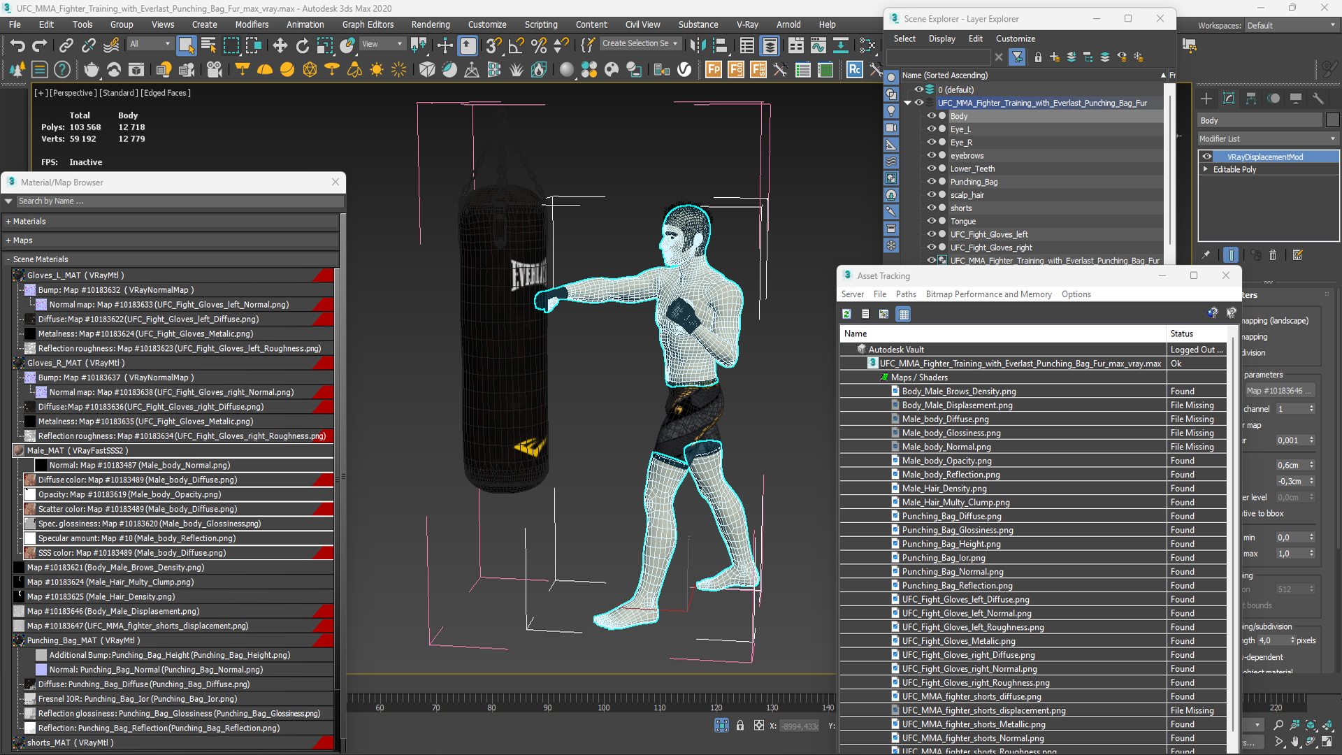 3D model UFC MMA Fighter Training with Everlast Punching Bag Fur