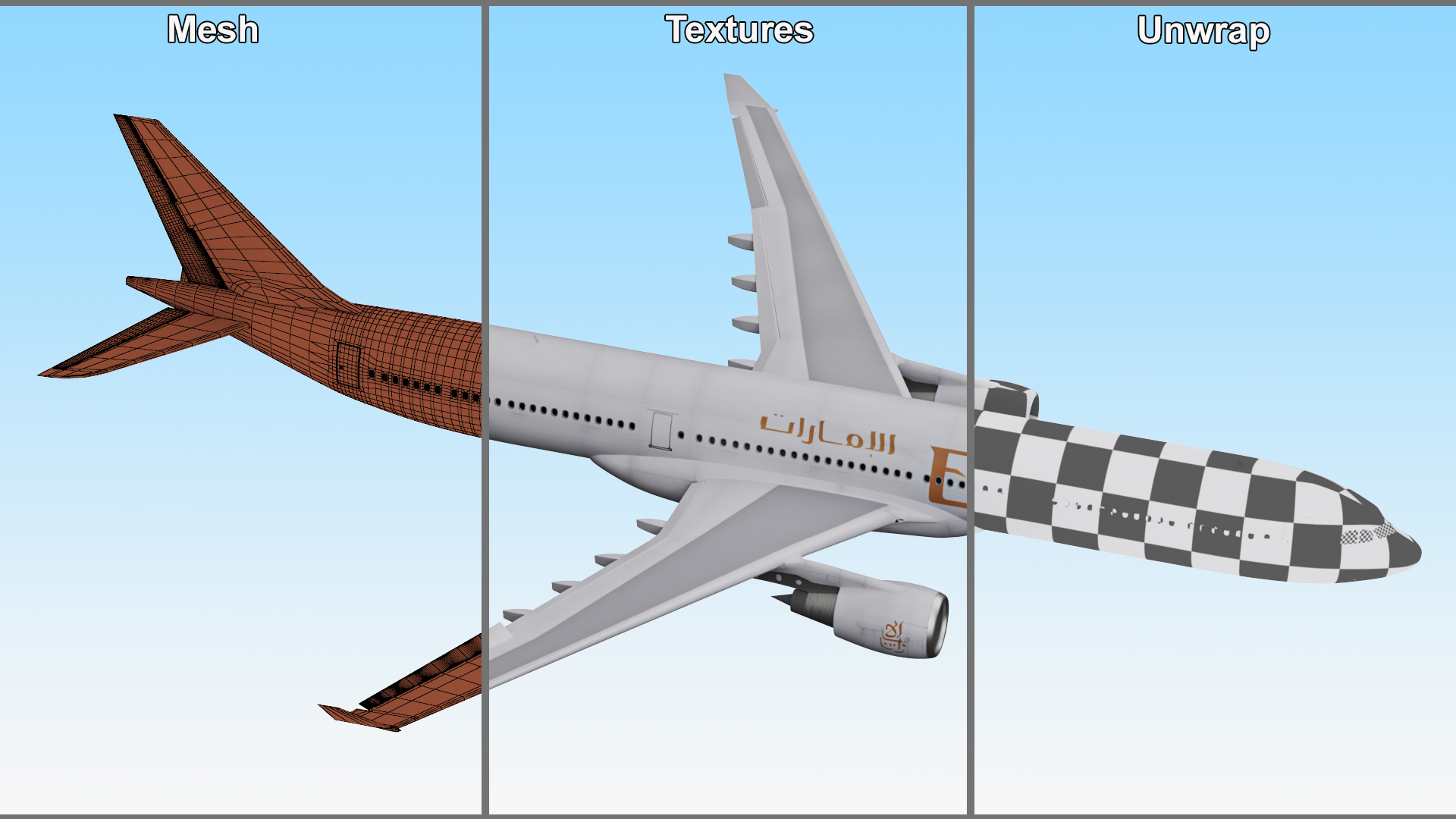 3D Emirates Airbus A330-200 Rigged
