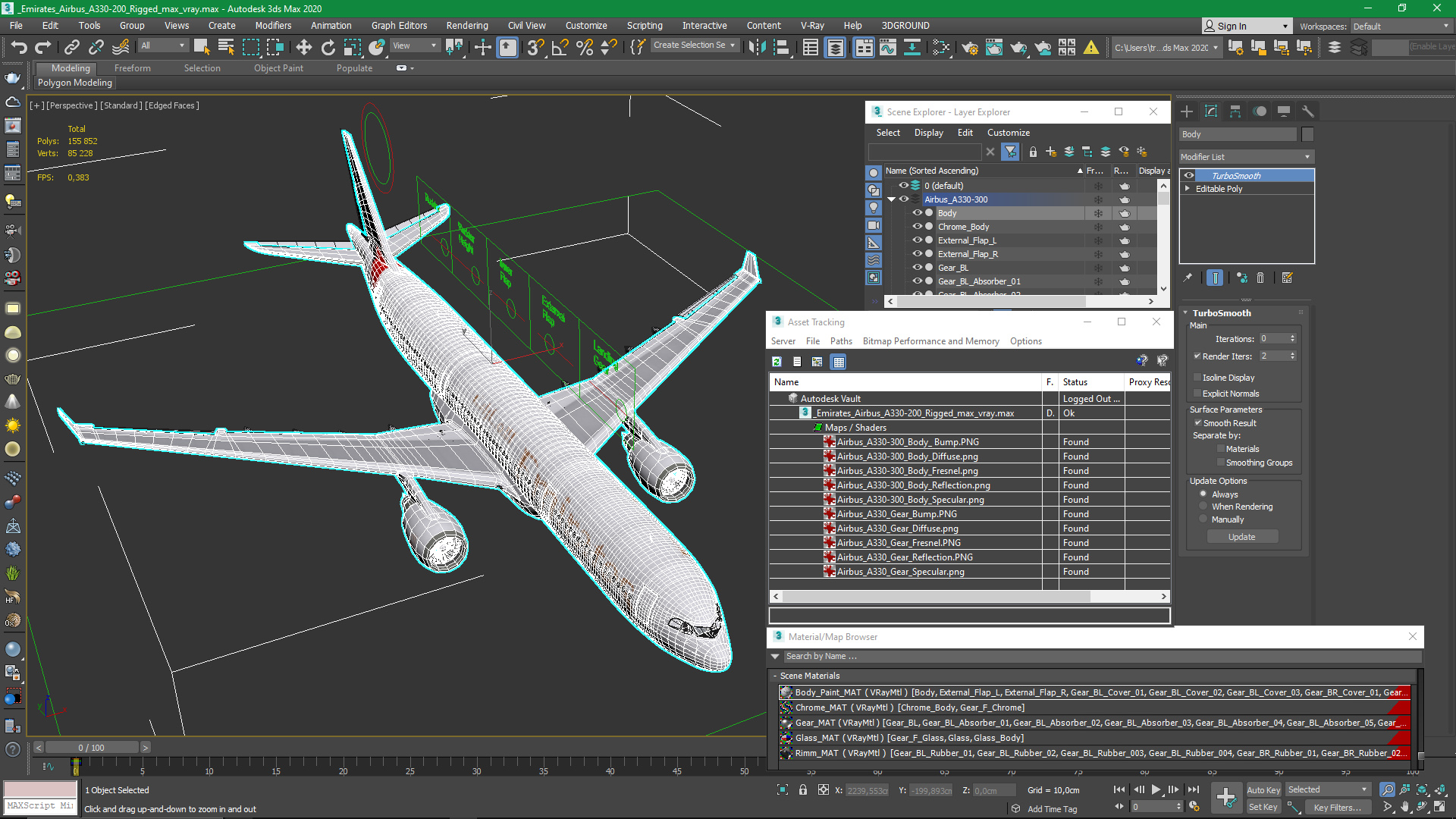 3D Emirates Airbus A330-200 Rigged