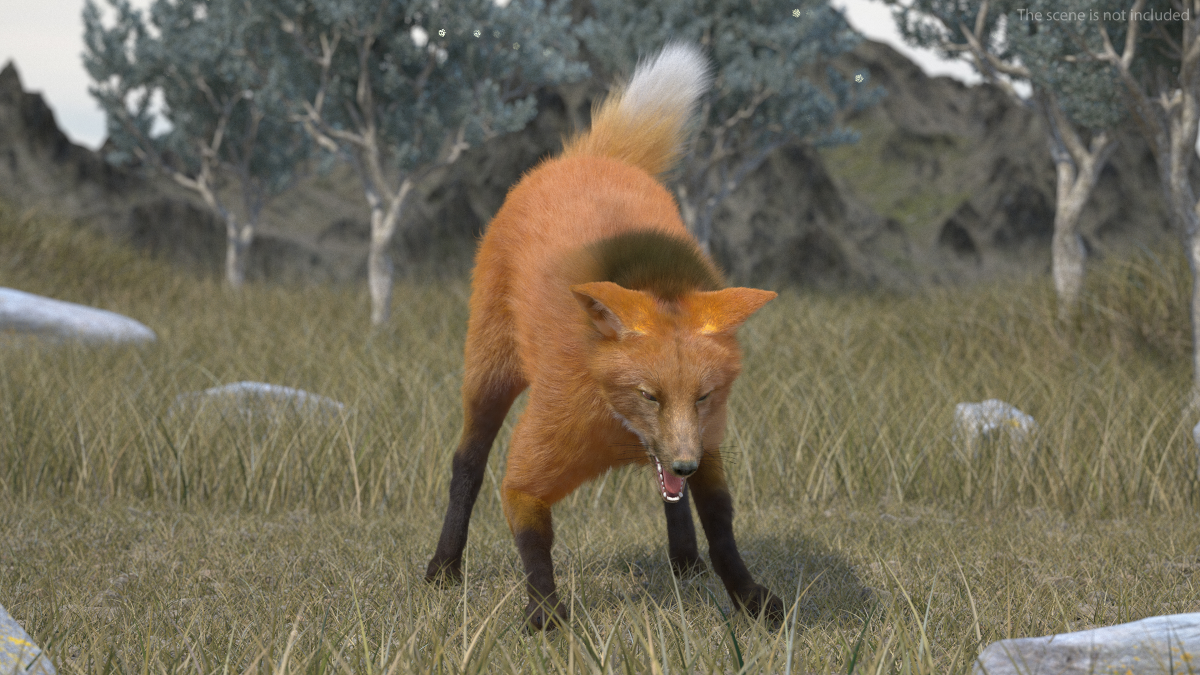 3D Maned Wolf Eating Pose Fur