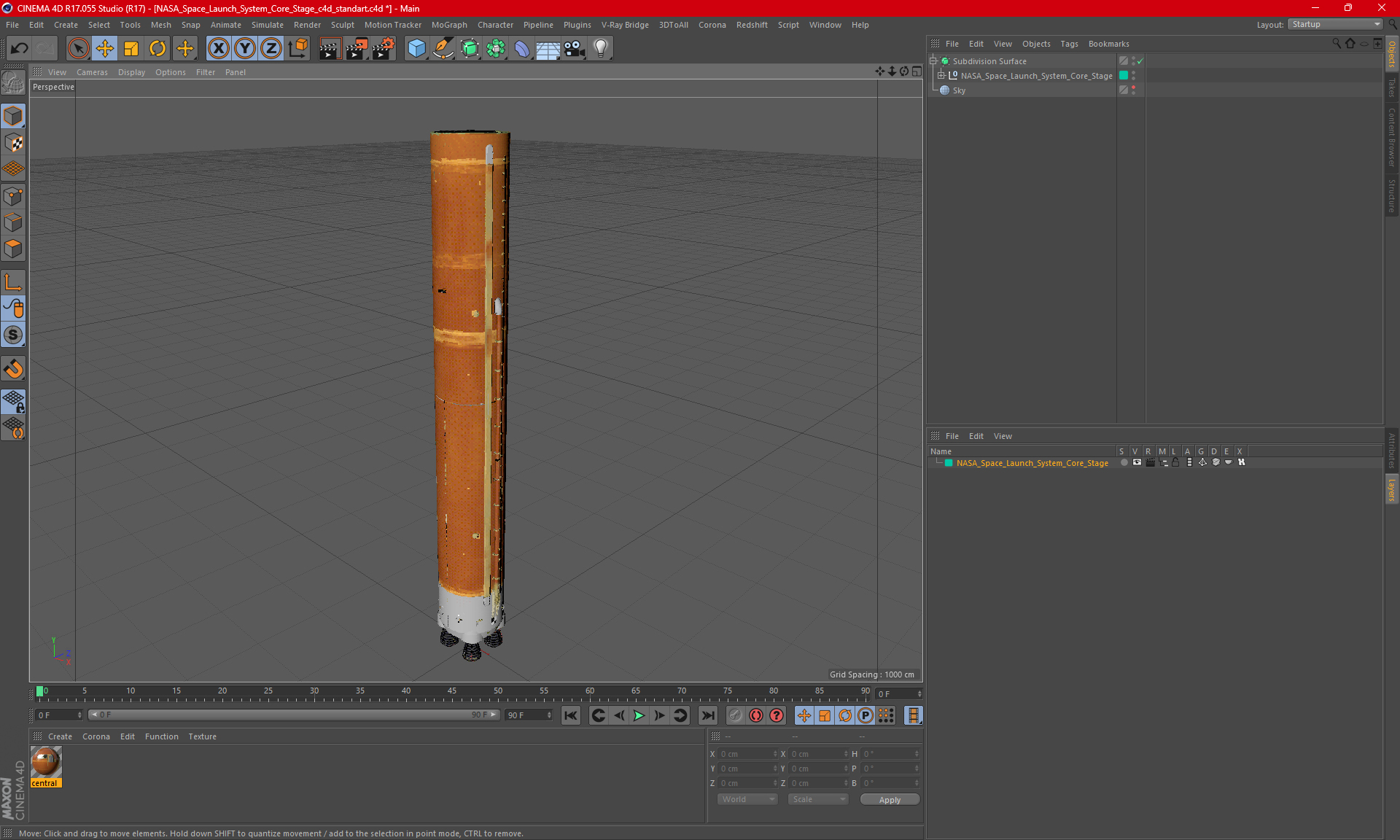 3D model NASA Space Launch System Core Stage