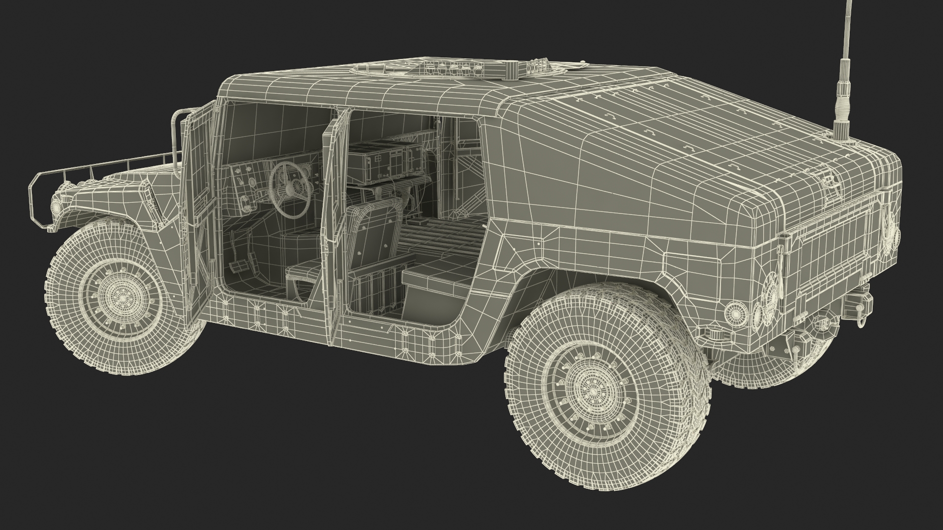Military Humvee Vehicle Rigged for Maya 3D model