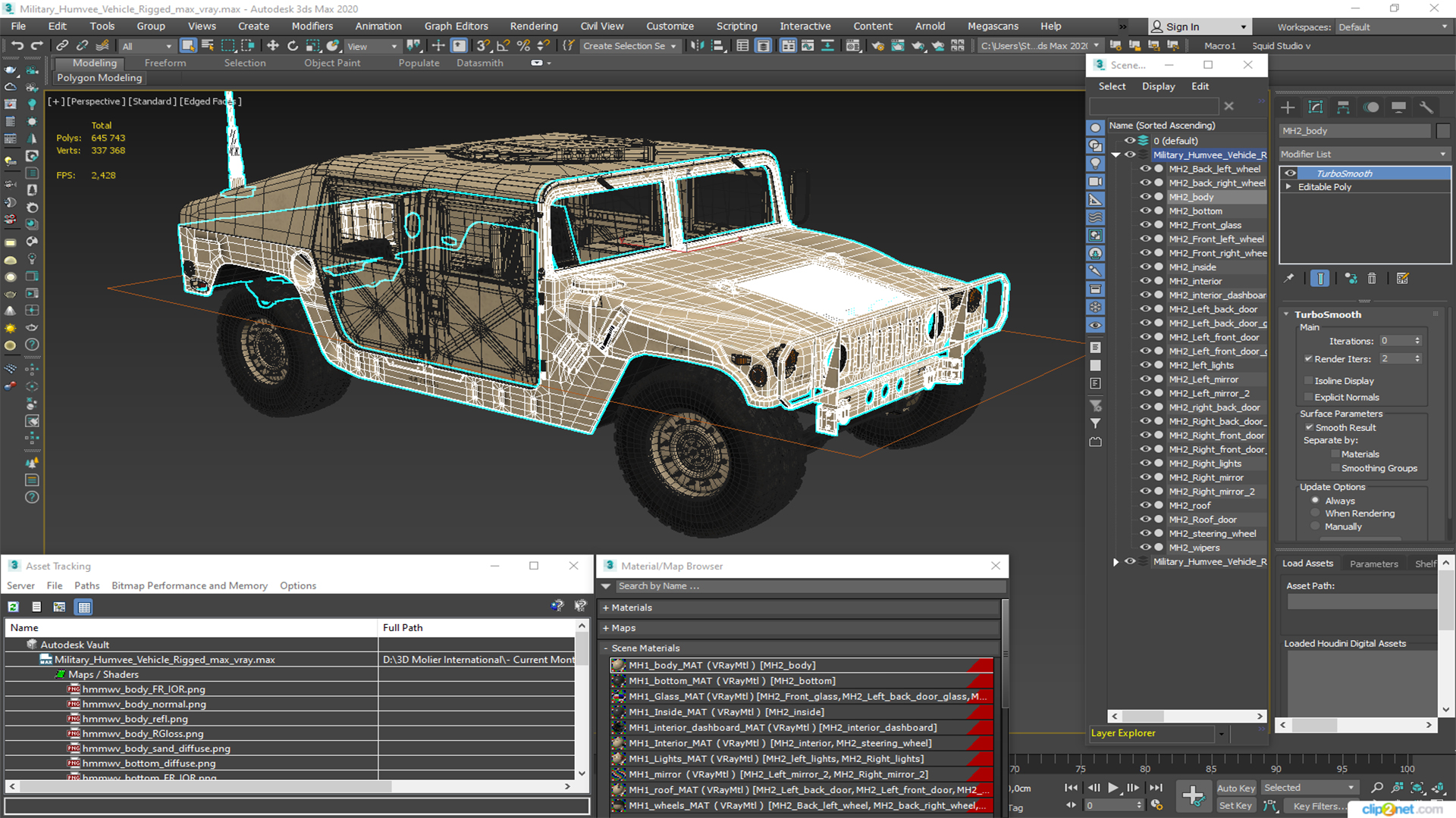 Military Humvee Vehicle Rigged for Maya 3D model