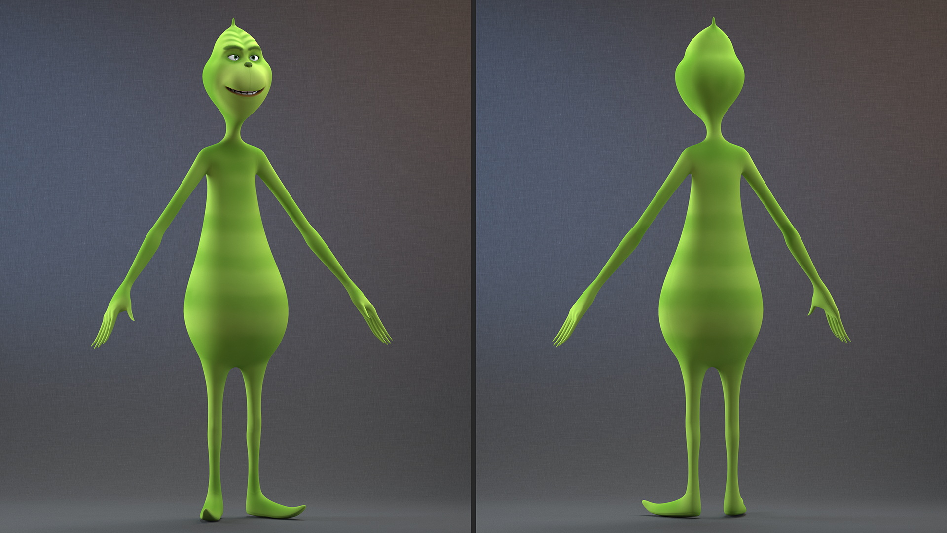 3D Cartoon Grinch Character T-Pose