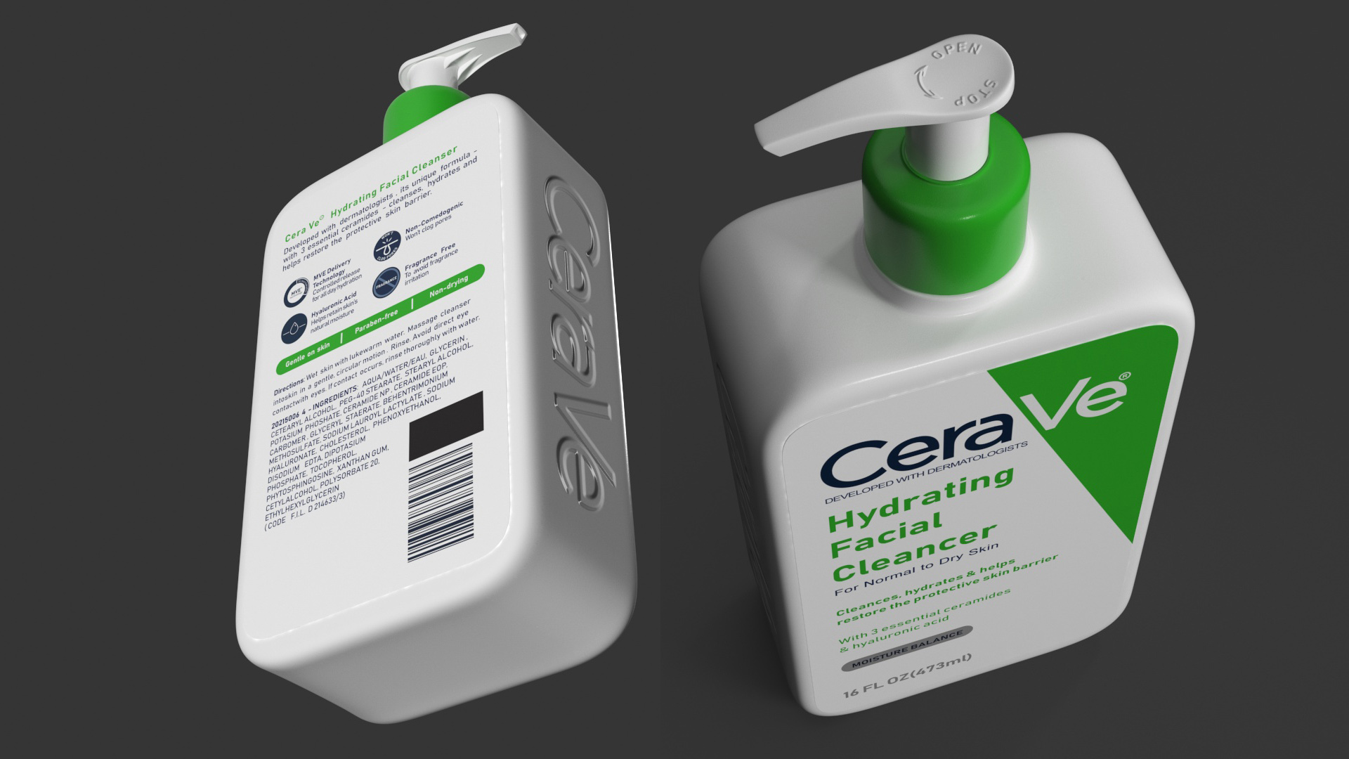3D model CeraVe Cleanser Dispenser Bottle 473 ml Green
