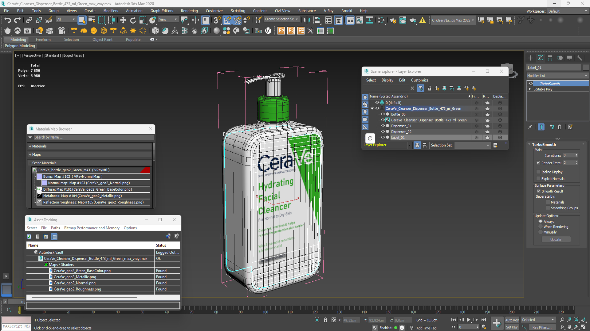 3D model CeraVe Cleanser Dispenser Bottle 473 ml Green