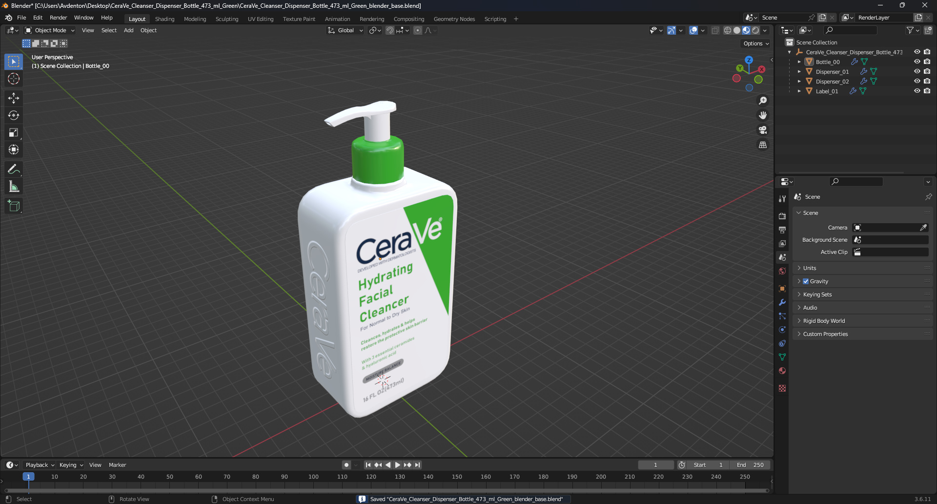 3D model CeraVe Cleanser Dispenser Bottle 473 ml Green