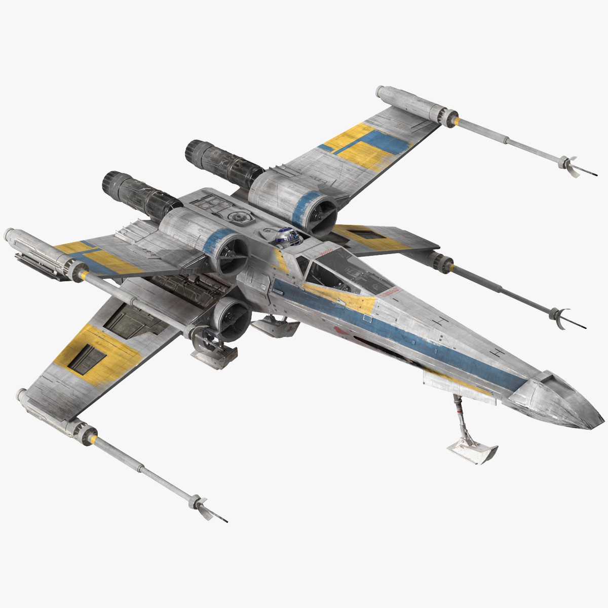 3D Space Fighter X-Wing Starship with R2-D2 Rigged for Maya