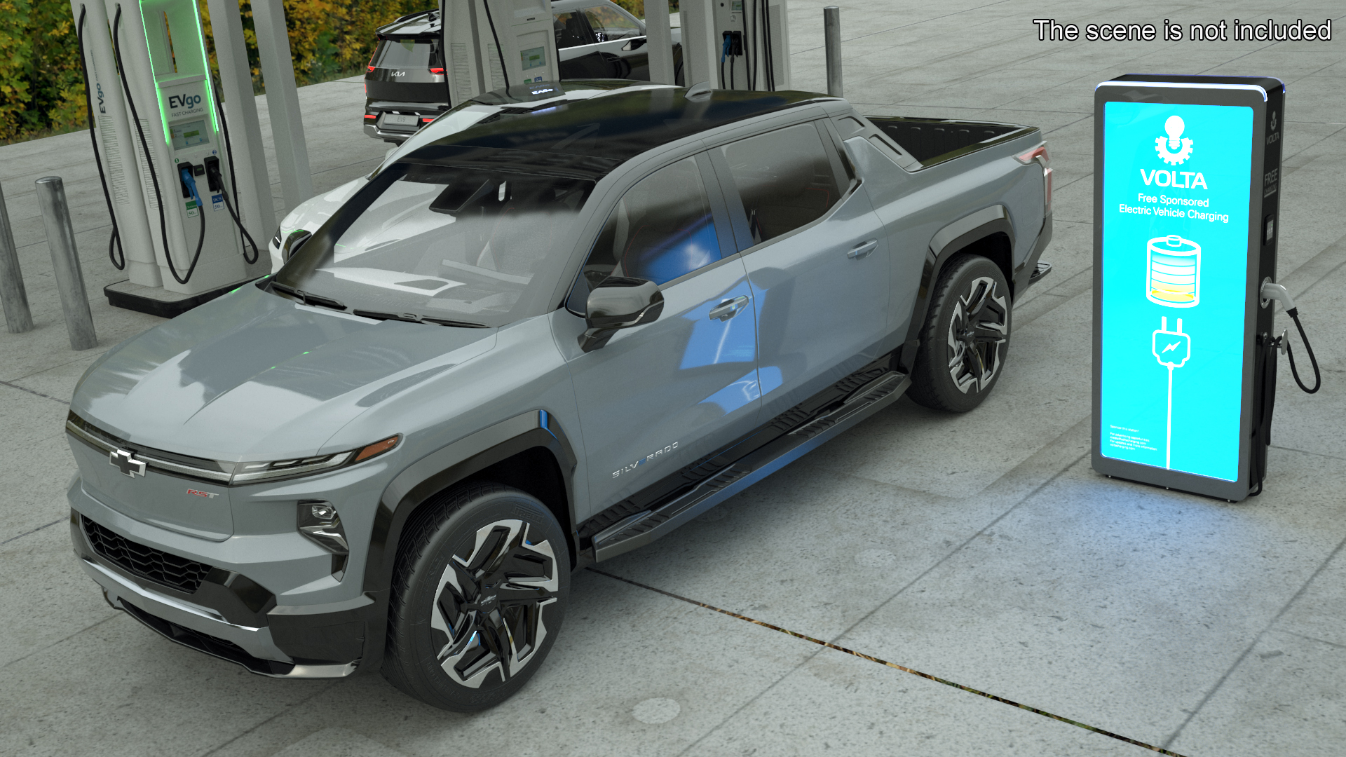 3D Chevrolet Silverado EV Gray with Volta Electric Car Charging Station model