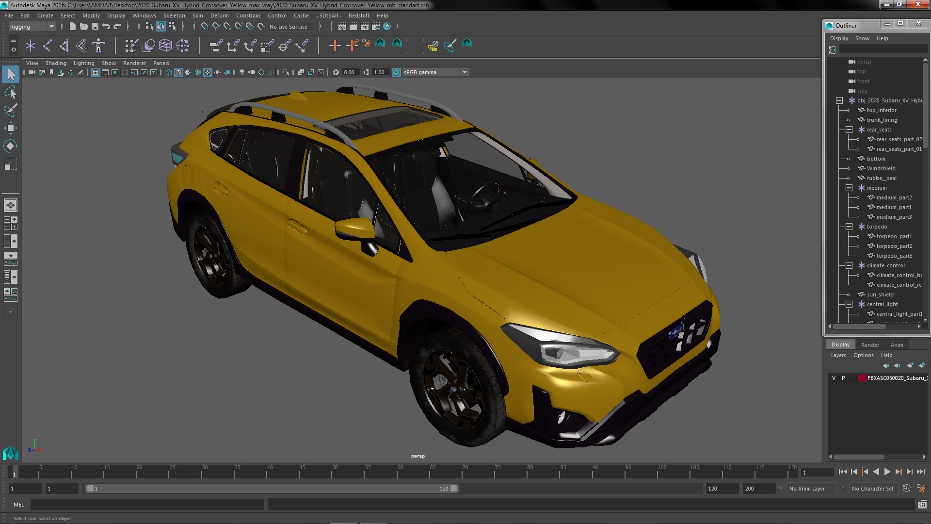 3D 2020 Subaru XV Hybrid Crossover Yellow model