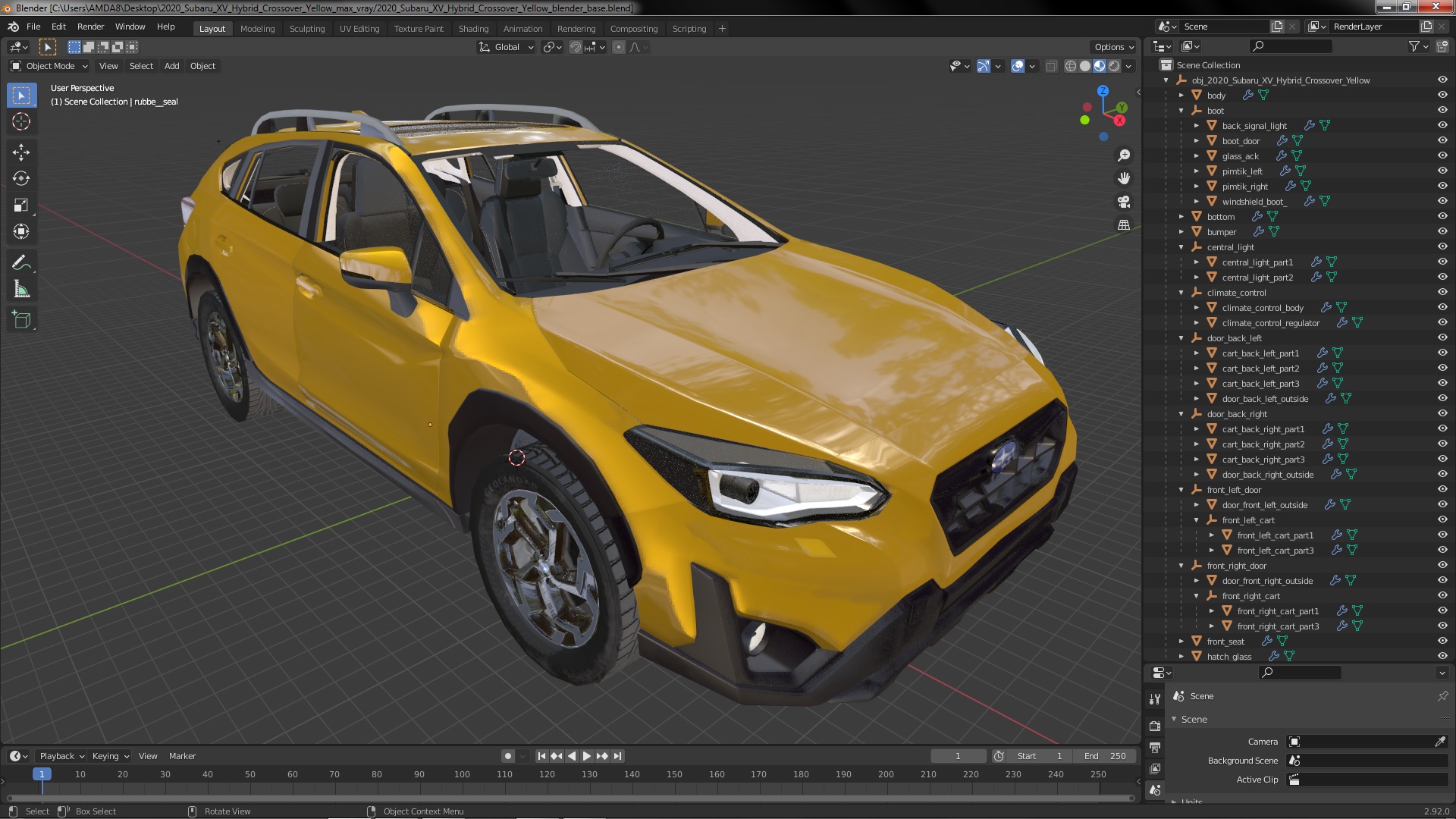 3D 2020 Subaru XV Hybrid Crossover Yellow model