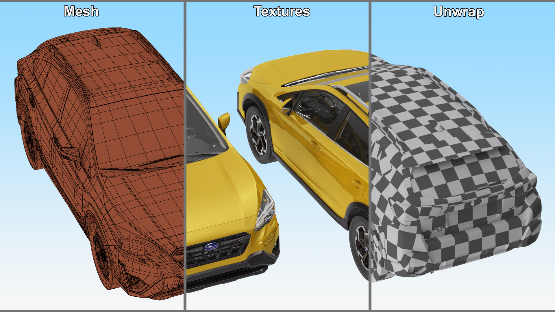 3D 2020 Subaru XV Hybrid Crossover Yellow model