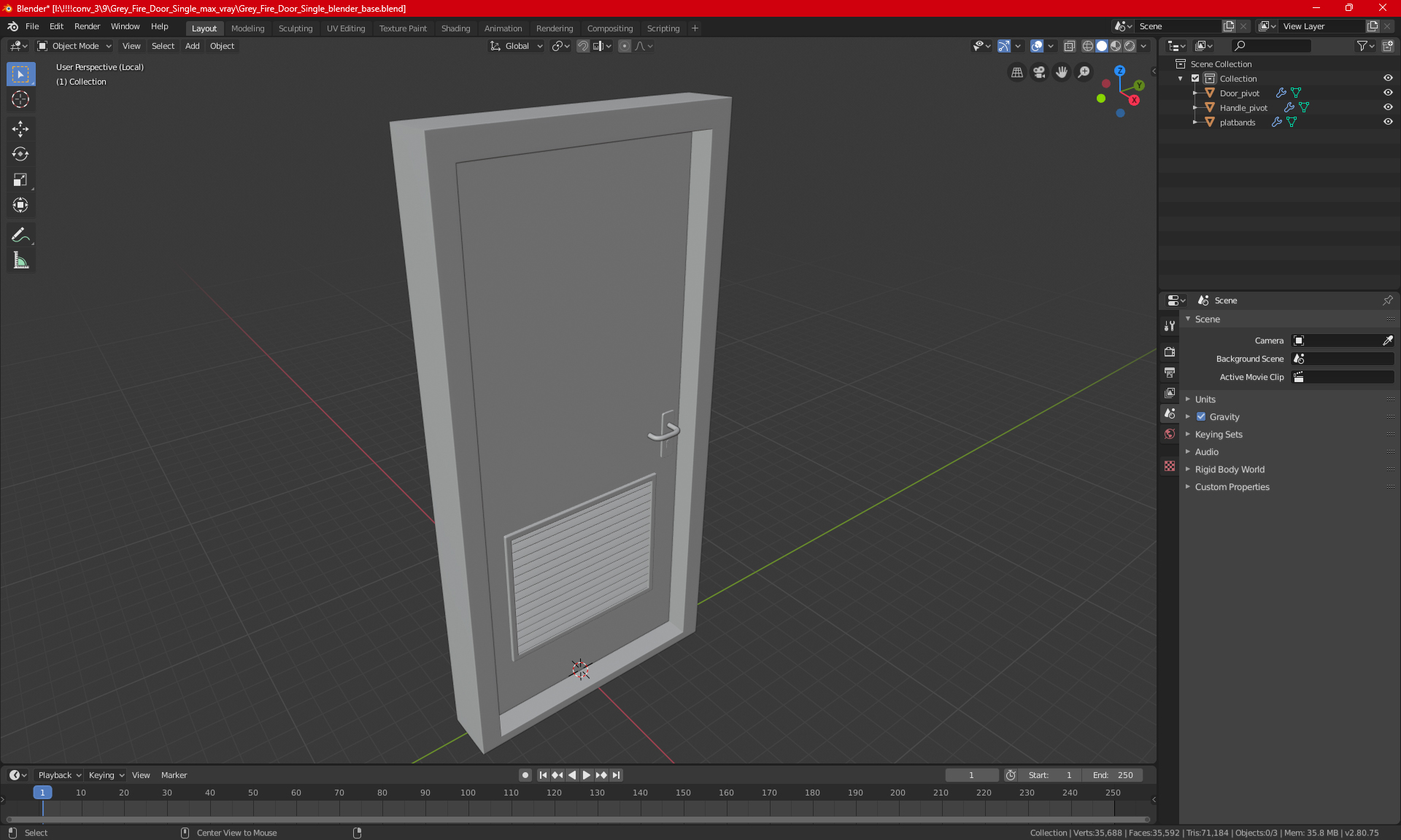 3D Grey Fire Door Single