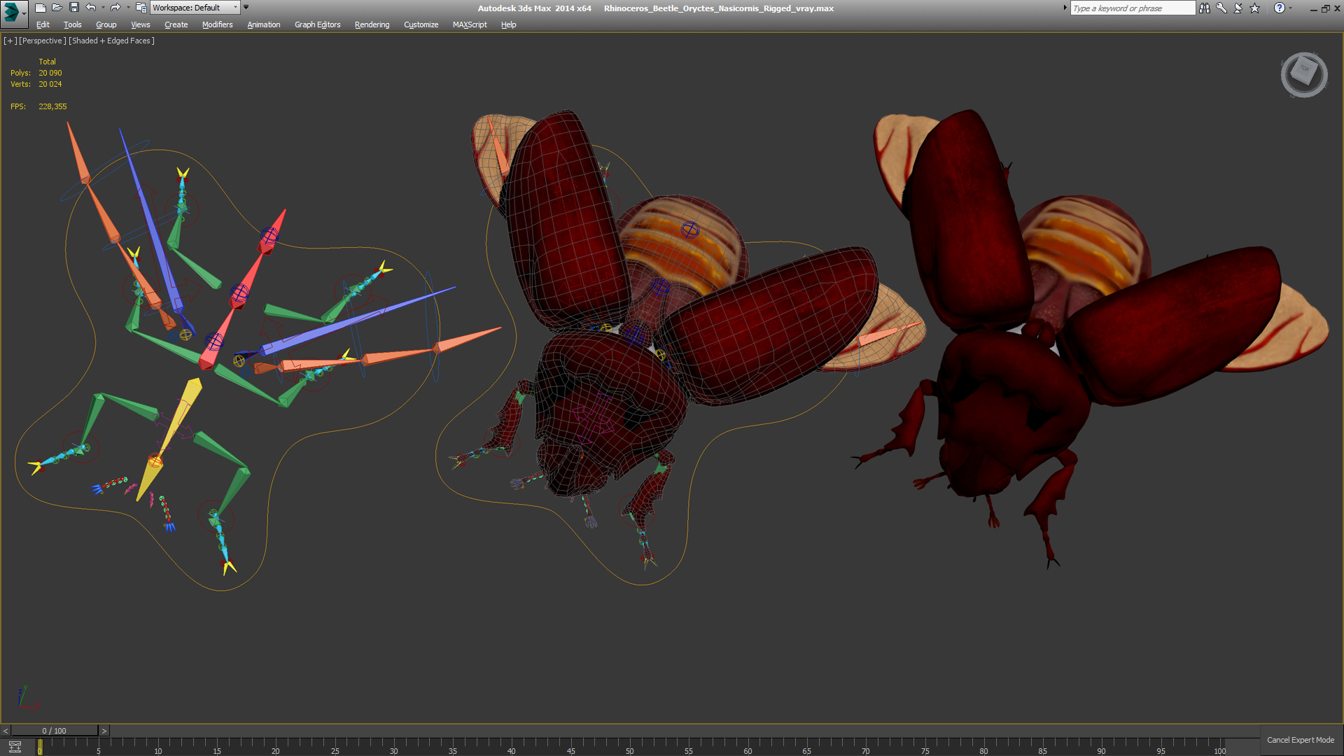 3D Rhinoceros Beetle Oryctes Nasicornis Rigged model