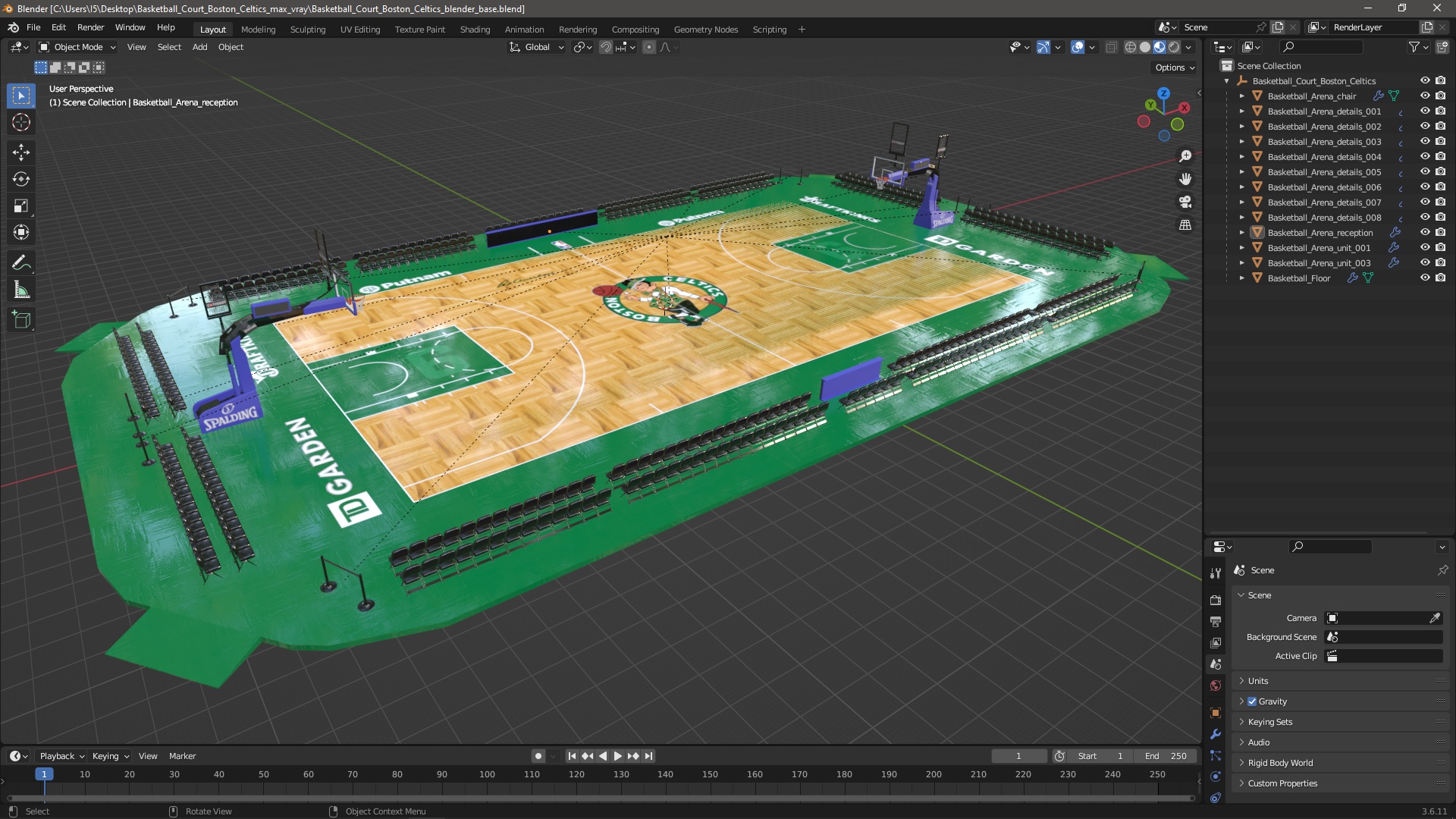 3D Basketball Court Boston Celtics