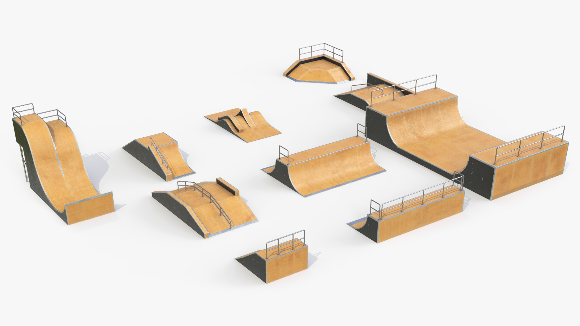 Modular Skatepark Ramp Elements Set Game Ready
